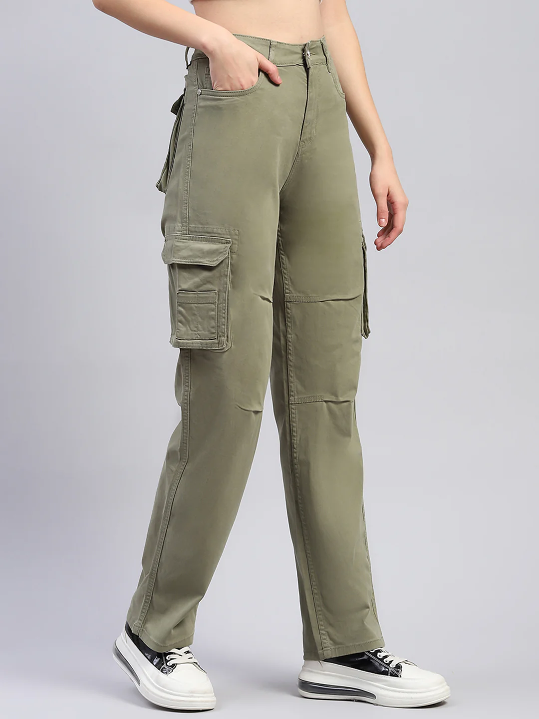 Women Olive Solid Cargo Cargo - Image 4