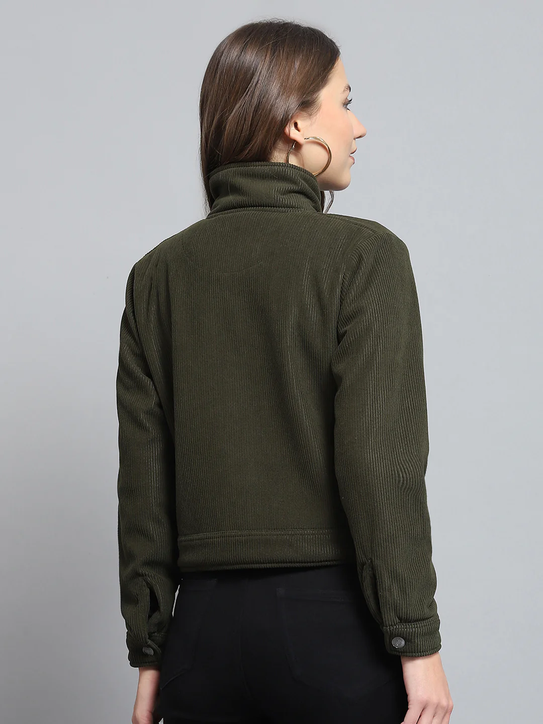 Rock.it Women Olive Solid Collar Full Sleeve Jacket - Image 5