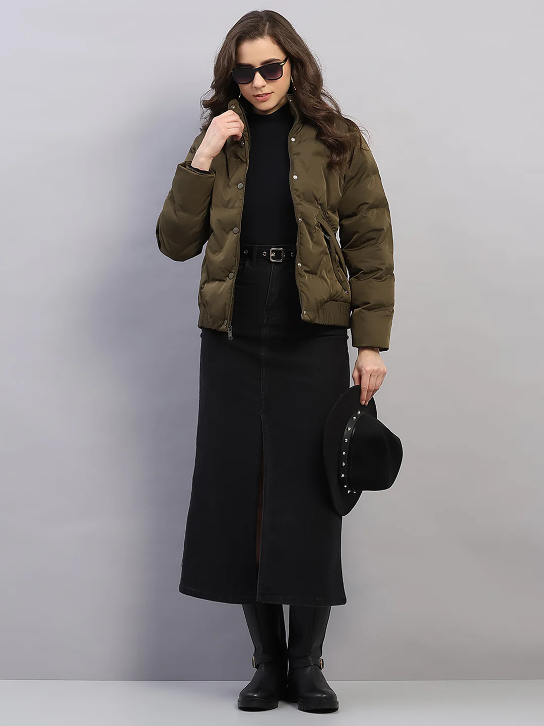 Women Olive Solid Collar Full Sleeve Jacket - Image 2