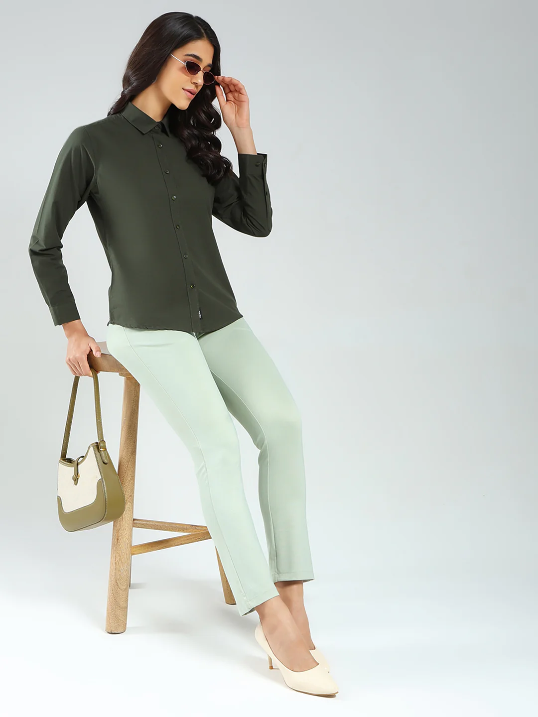 Rock.it Women Olive Solid Collar Full Sleeve Shirt - Image 2