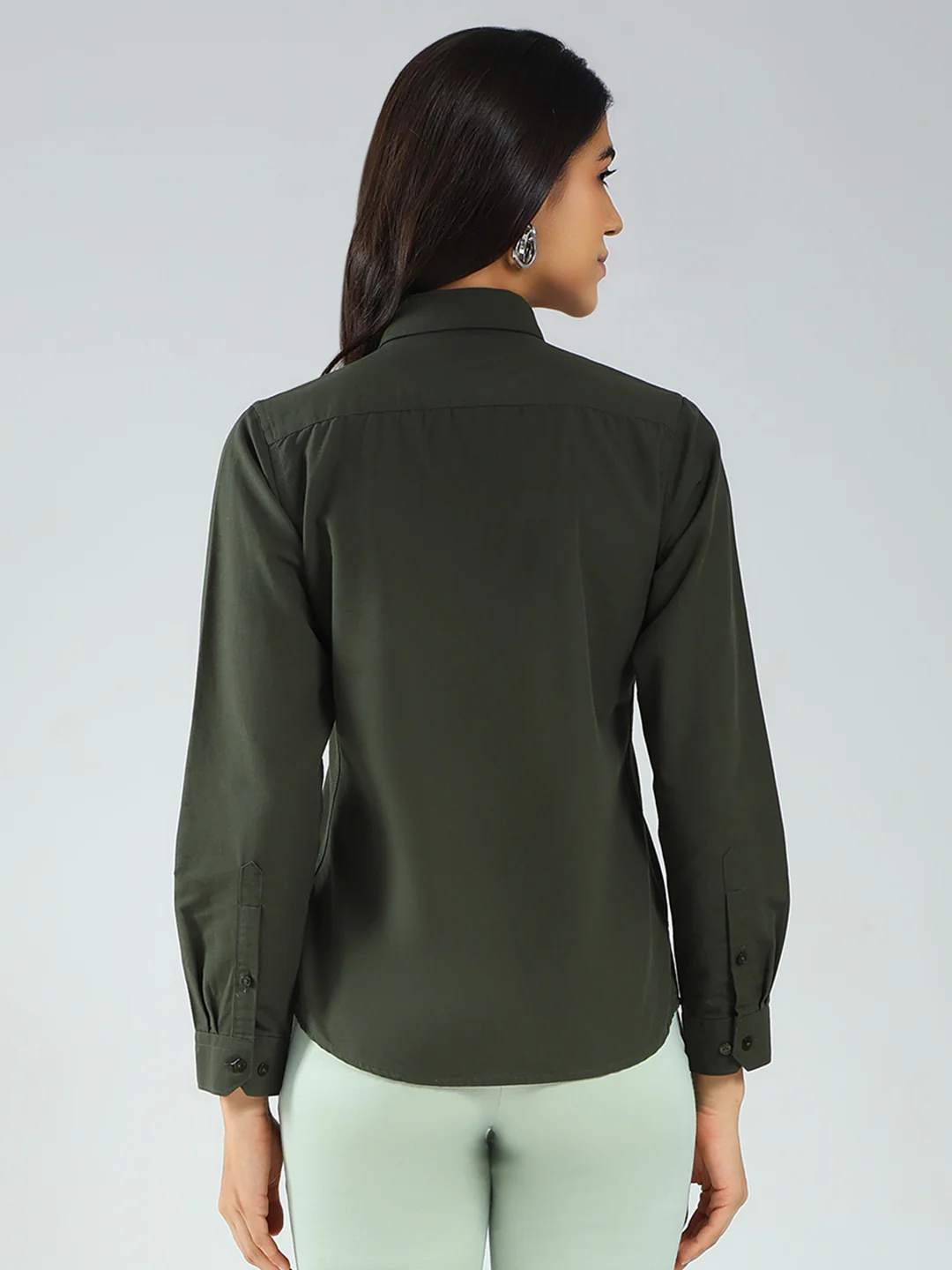 Rock.it Women Olive Solid Collar Full Sleeve Shirt - Image 5
