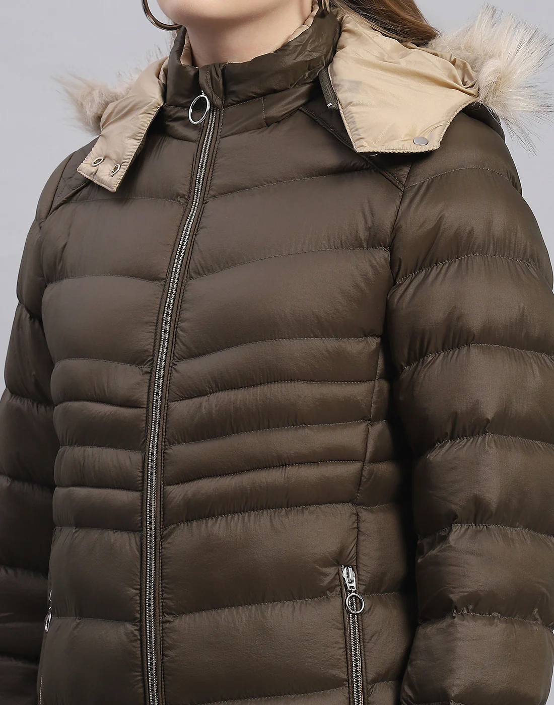 Women Olive Solid Hooded Full Sleeve Jacket - Image 6