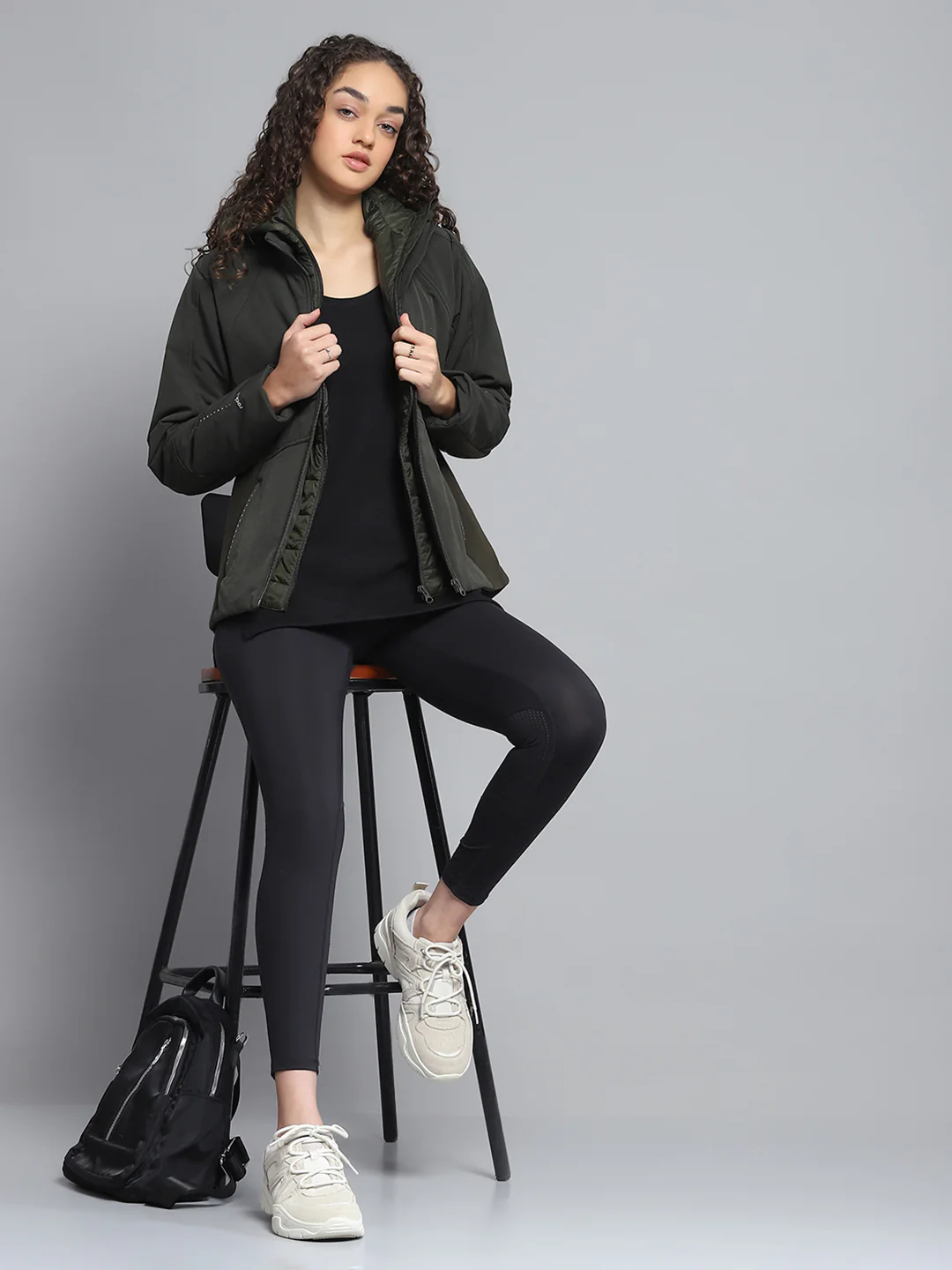 Rock.it Women Olive Solid Detachable Hood Full Sleeve Jacket - Image 2