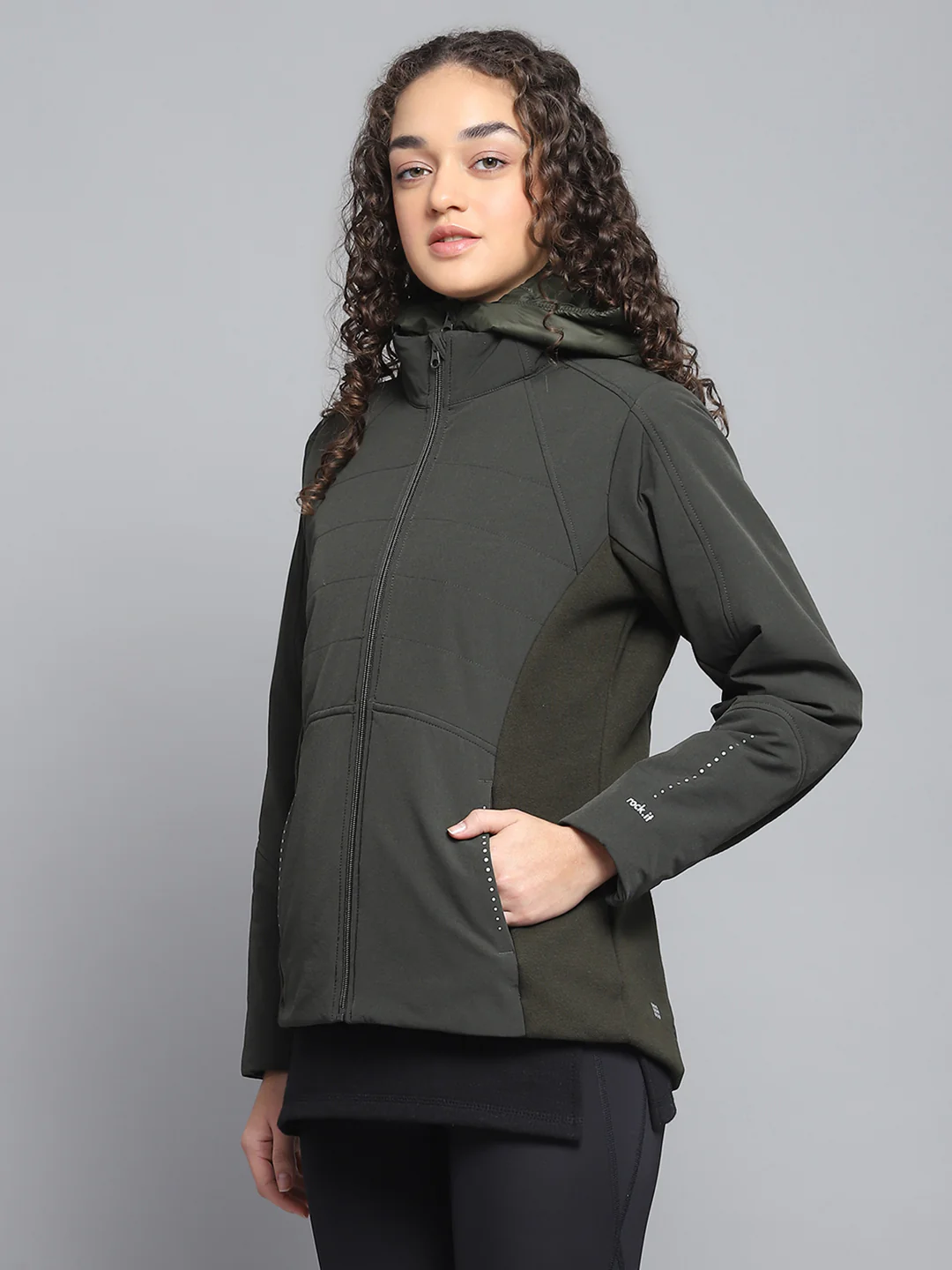 Rock.it Women Olive Solid Detachable Hood Full Sleeve Jacket - Image 3