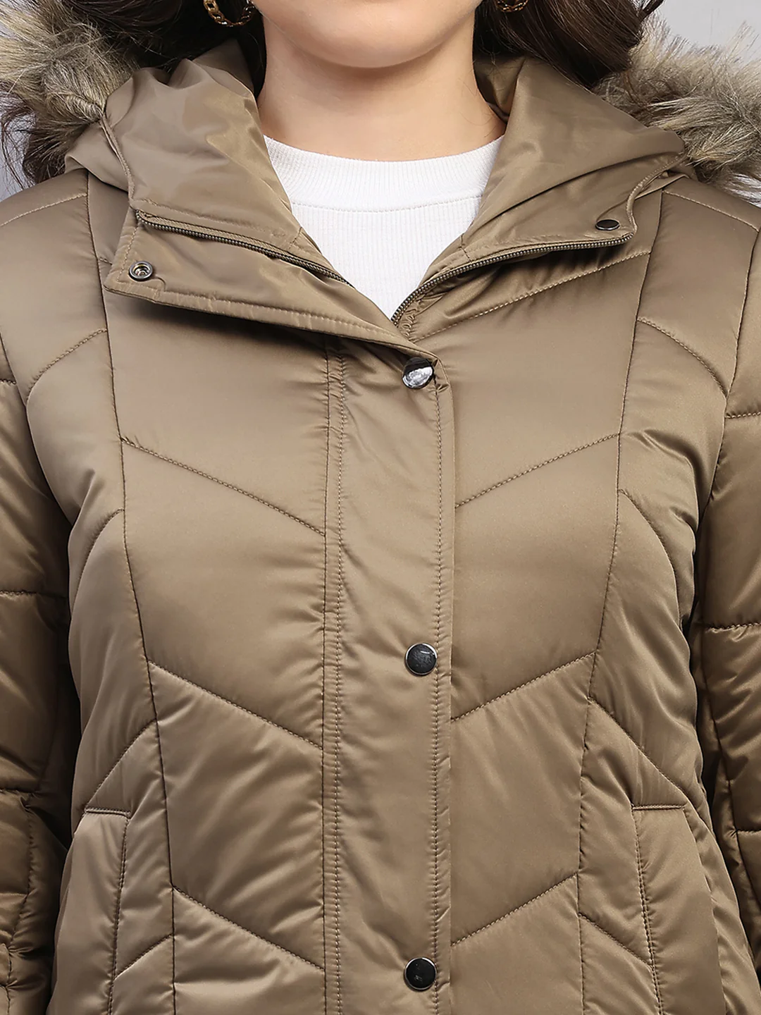 Women Olive Solid Hooded Full Sleeve Jacket - Image 8