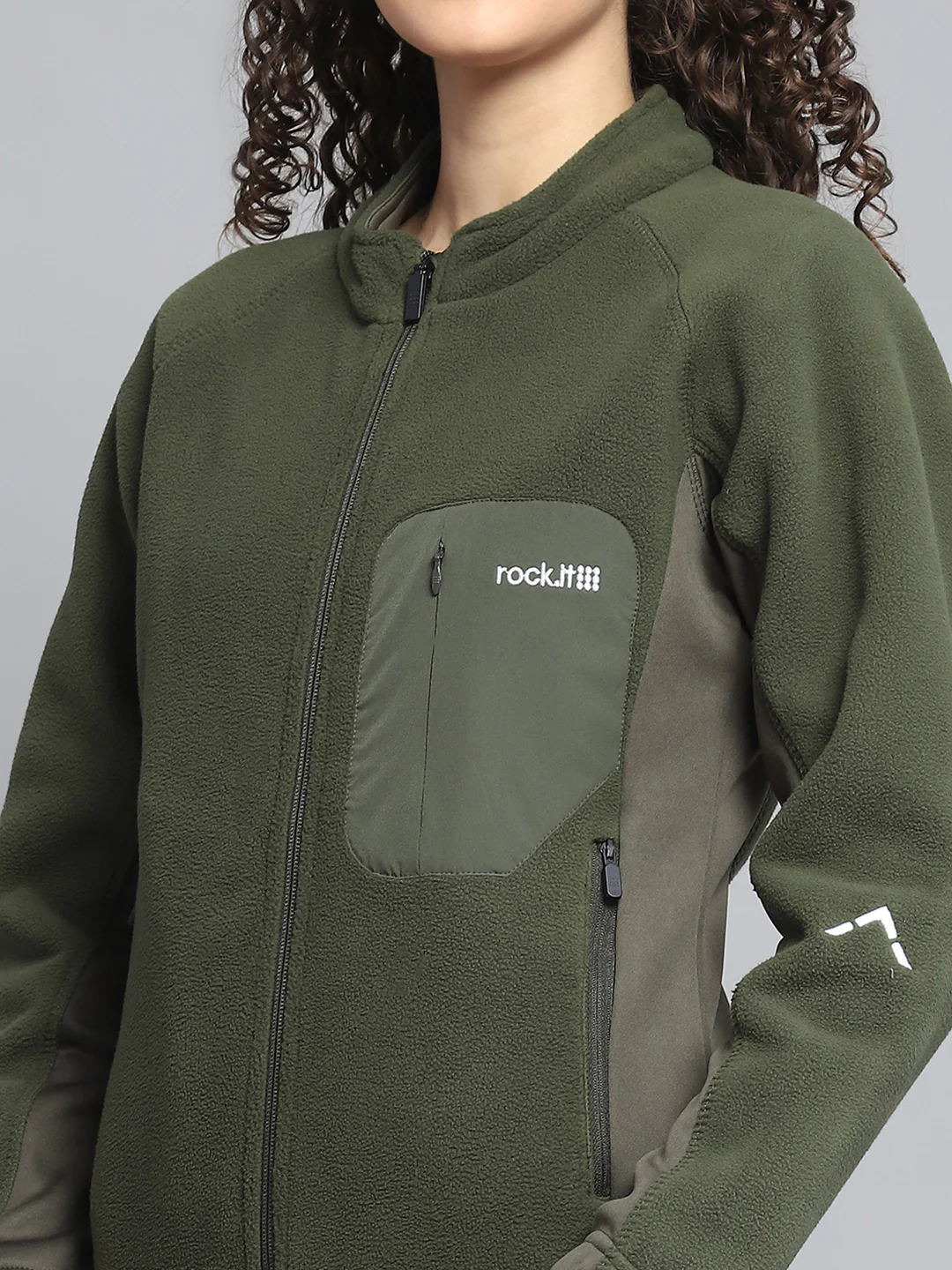 Rock.it Women Olive Solid Mock Neck Full Sleeve Sweatshirt - Image 7
