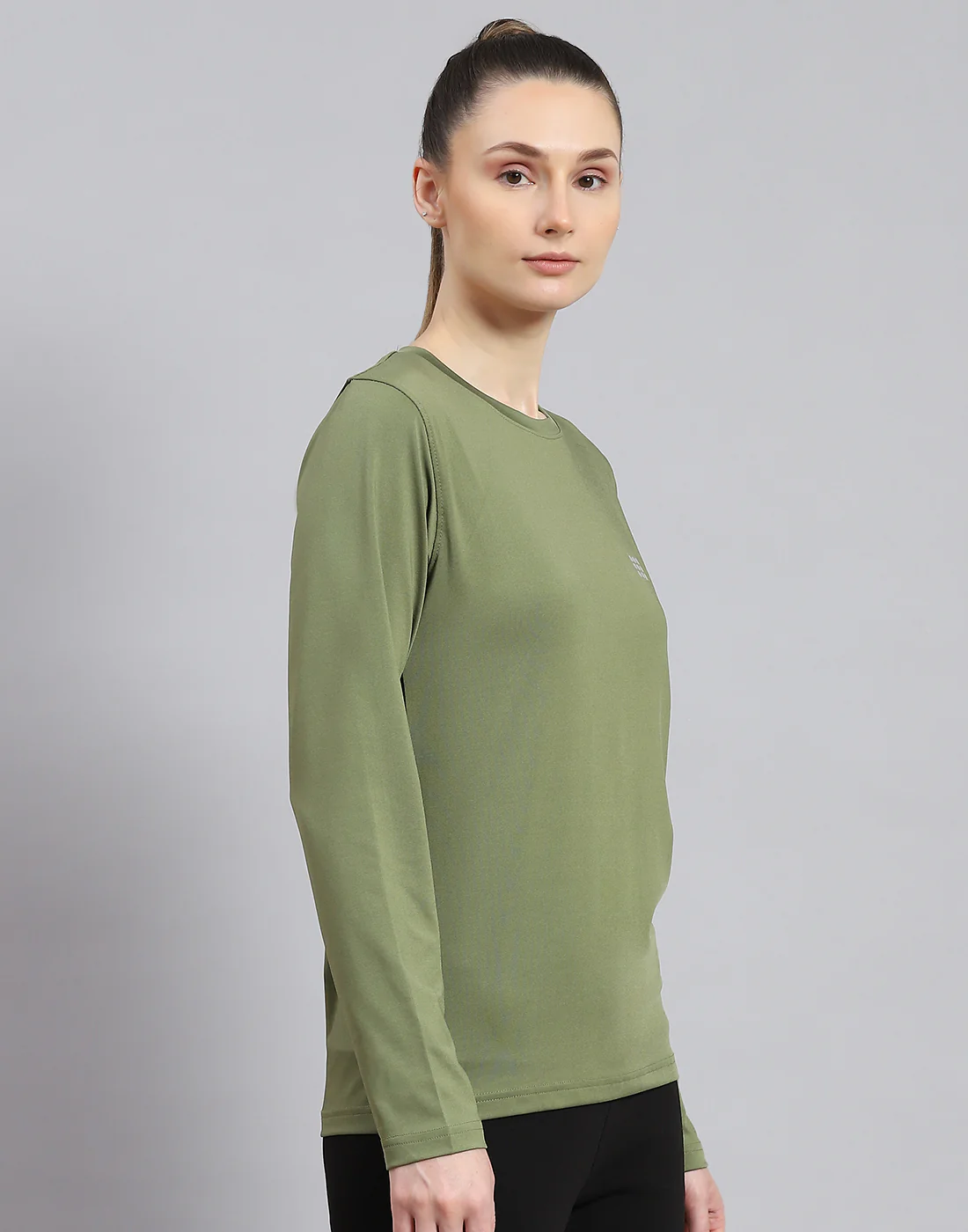 Rock.it Women Olive Solid Round Neck Full Sleeve Top - Image 4