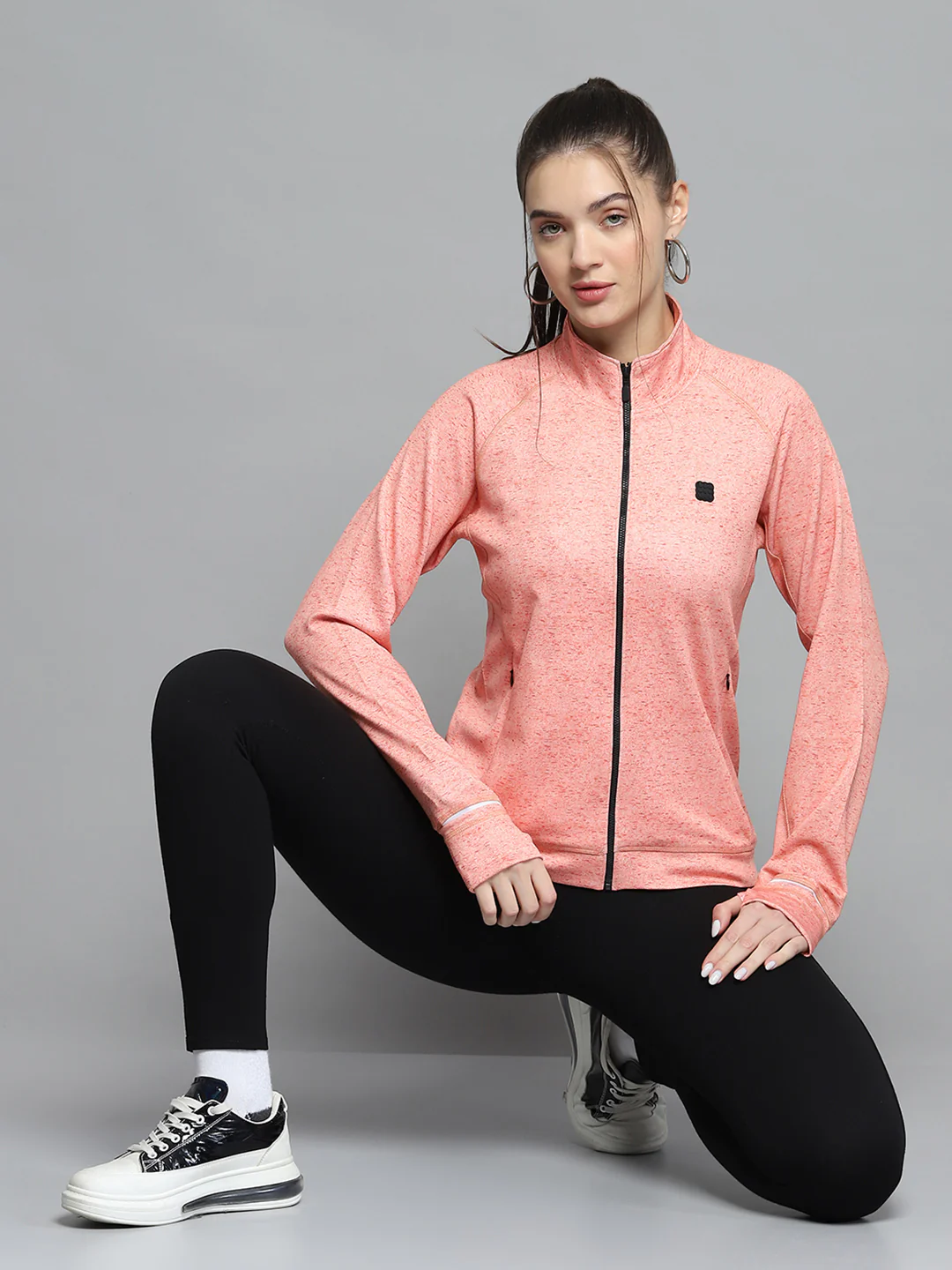 Rock.it Women Orange Printed Mock Neck Full Sleeve Sweatshirt - Image 2