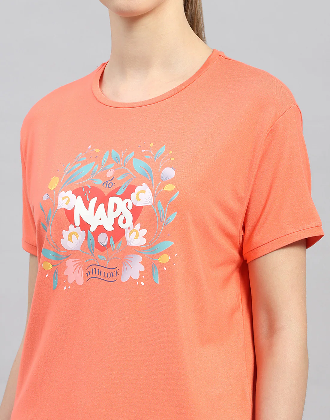 Women Orange Printed Round Neck Half Sleeve Lower Set - Image 6