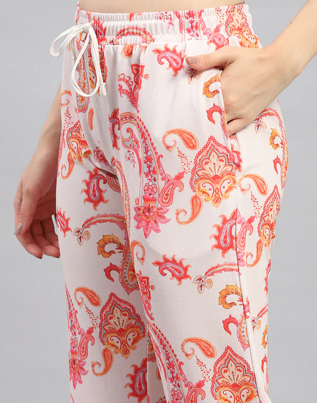 Women Orange Printed Round Neck Half Sleeve Lower Set - Image 8