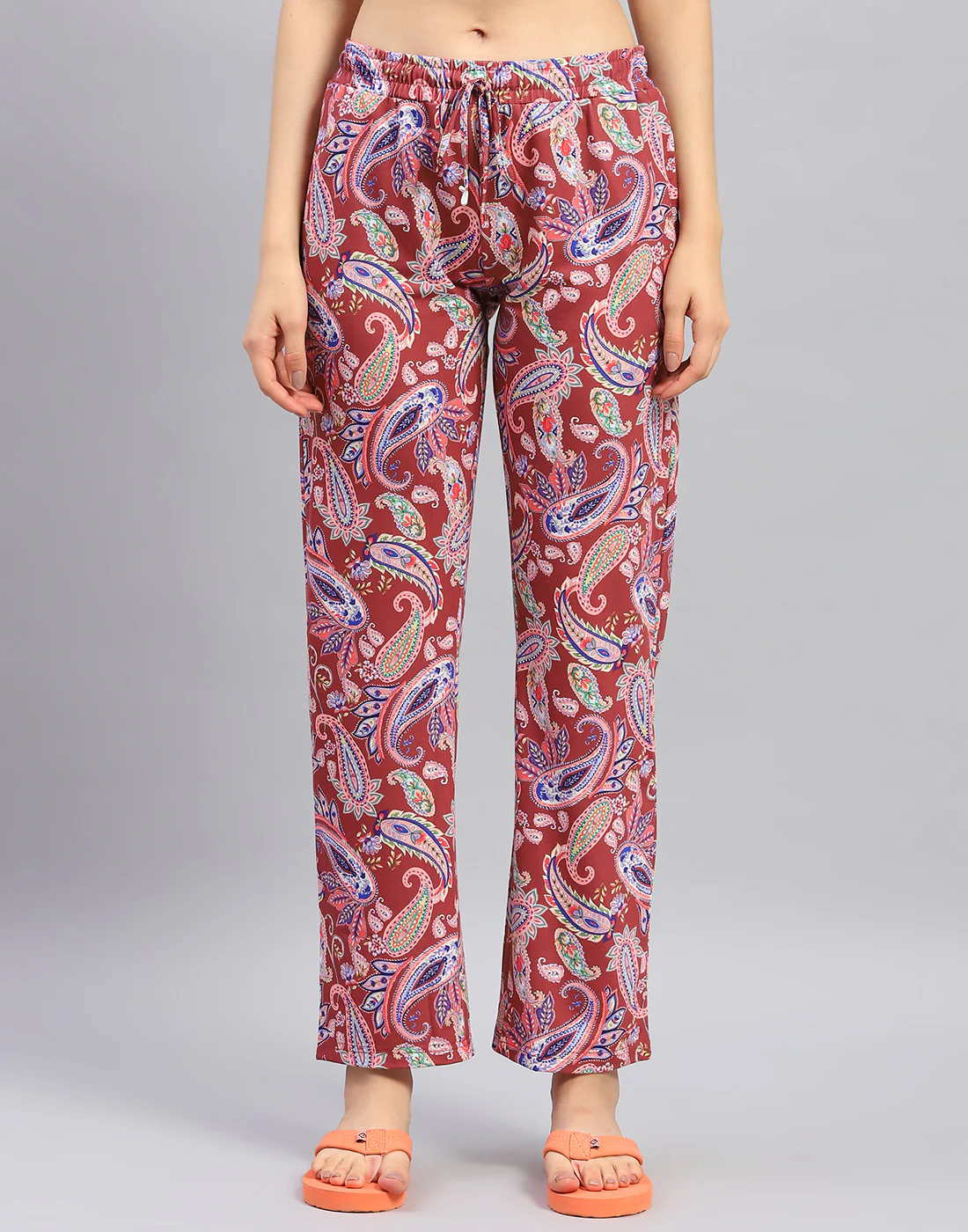 Women Orange Printed Round Neck Half Sleeve Lower Set - Image 8