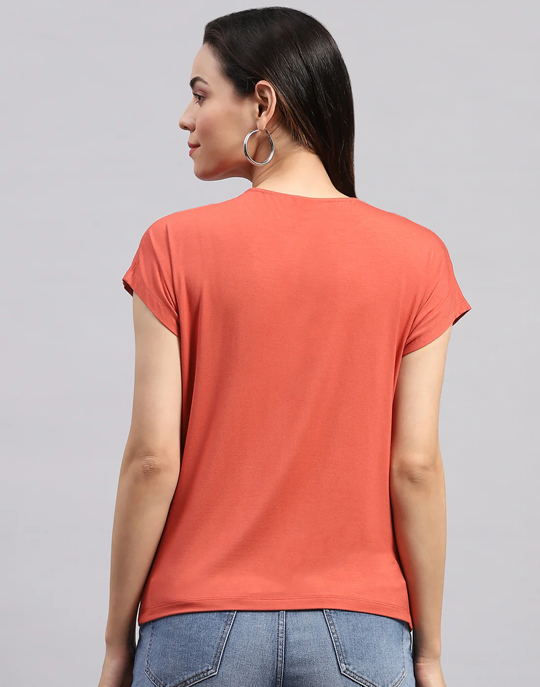 Women Orange Printed Round Neck Half Sleeve Top - Image 6