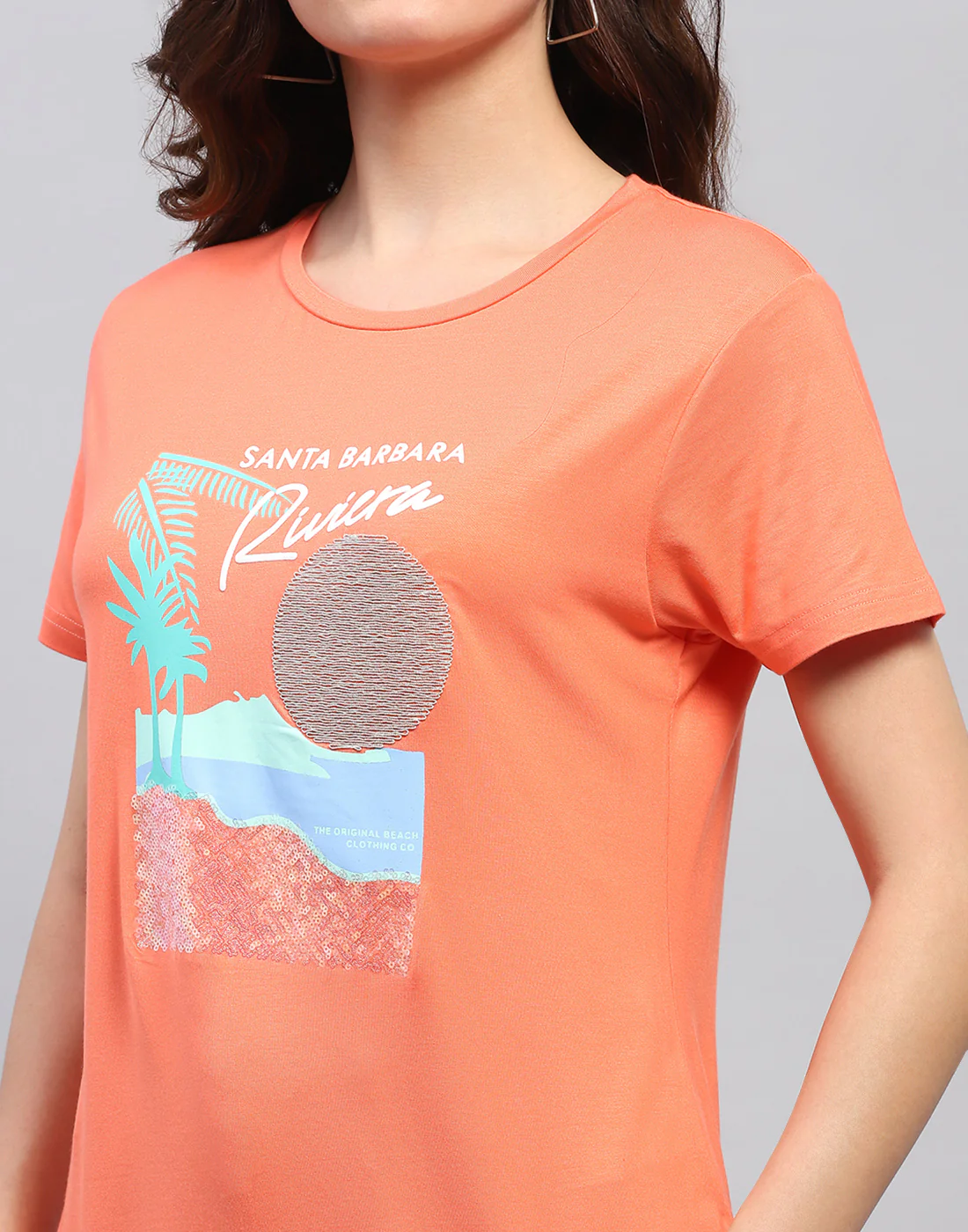 Women Orange Printed Round Neck Half Sleeve Top - Image 6