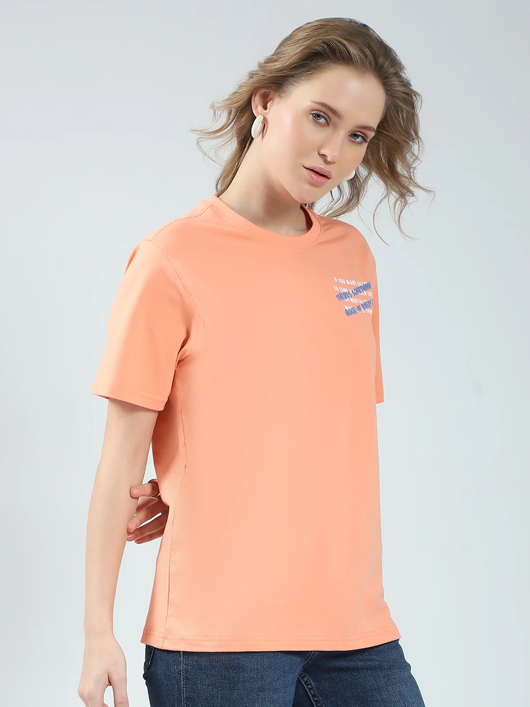 Rock.it Women Orange Printed Round Neck Half Sleeve Top - Image 4
