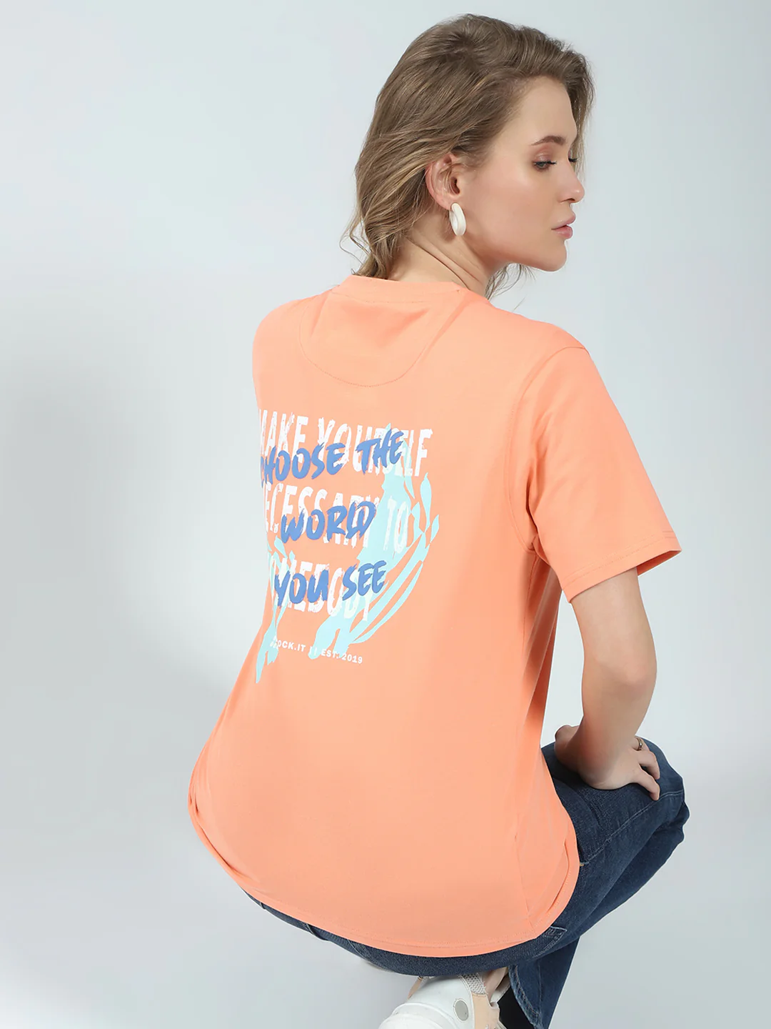 Rock.it Women Orange Printed Round Neck Half Sleeve Top - Image 6