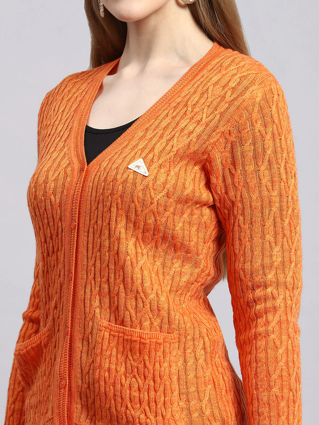 Women Orange Self Cardigan - Image 6