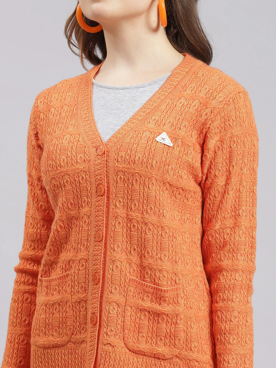Women Orange Self Design Wool blend Cardigan - Image 6