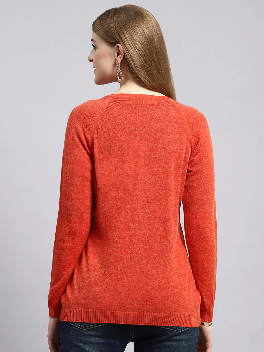 Women Orange Solid Cardigan - Image 5