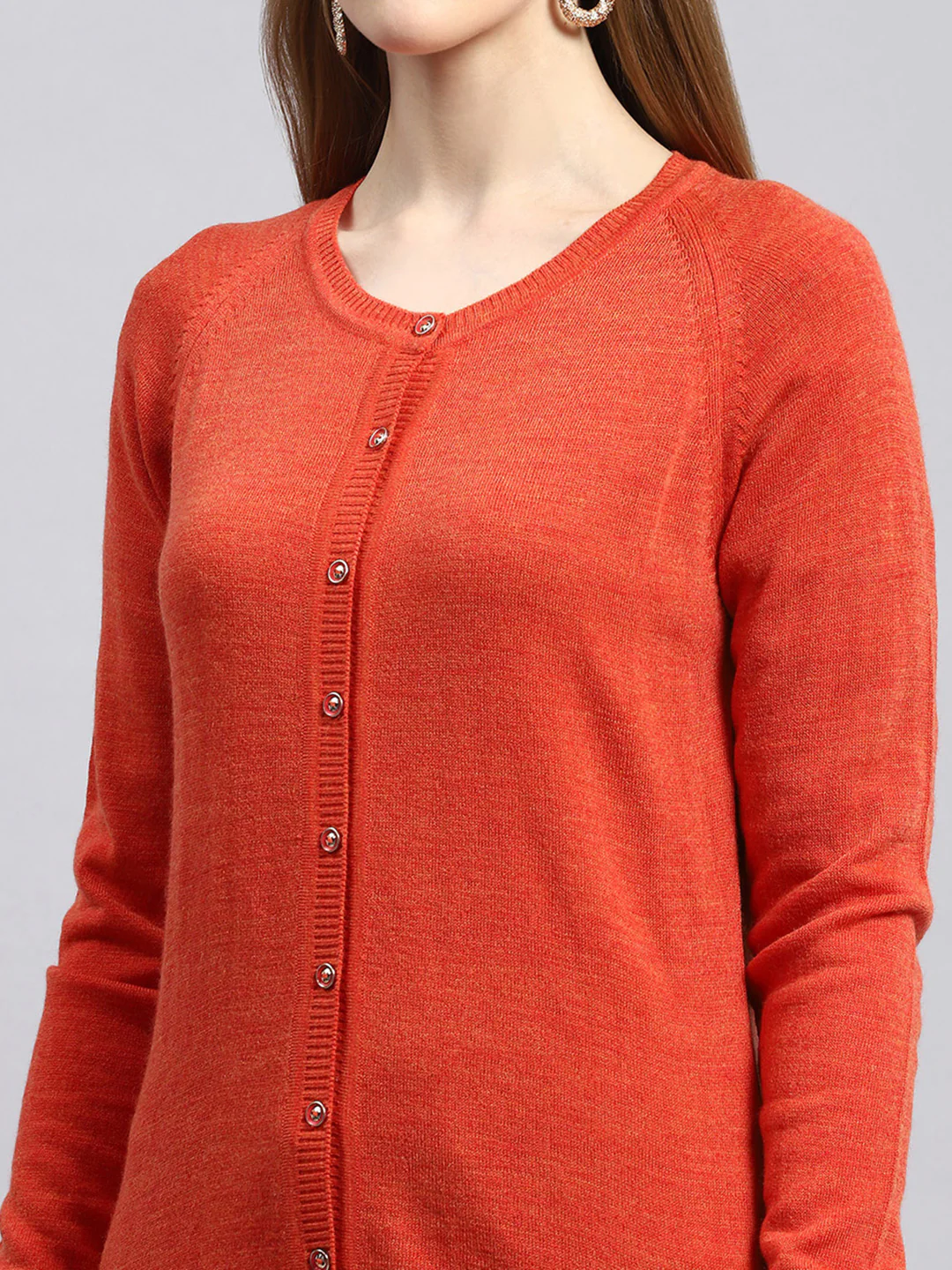 Women Orange Solid Cardigan - Image 6