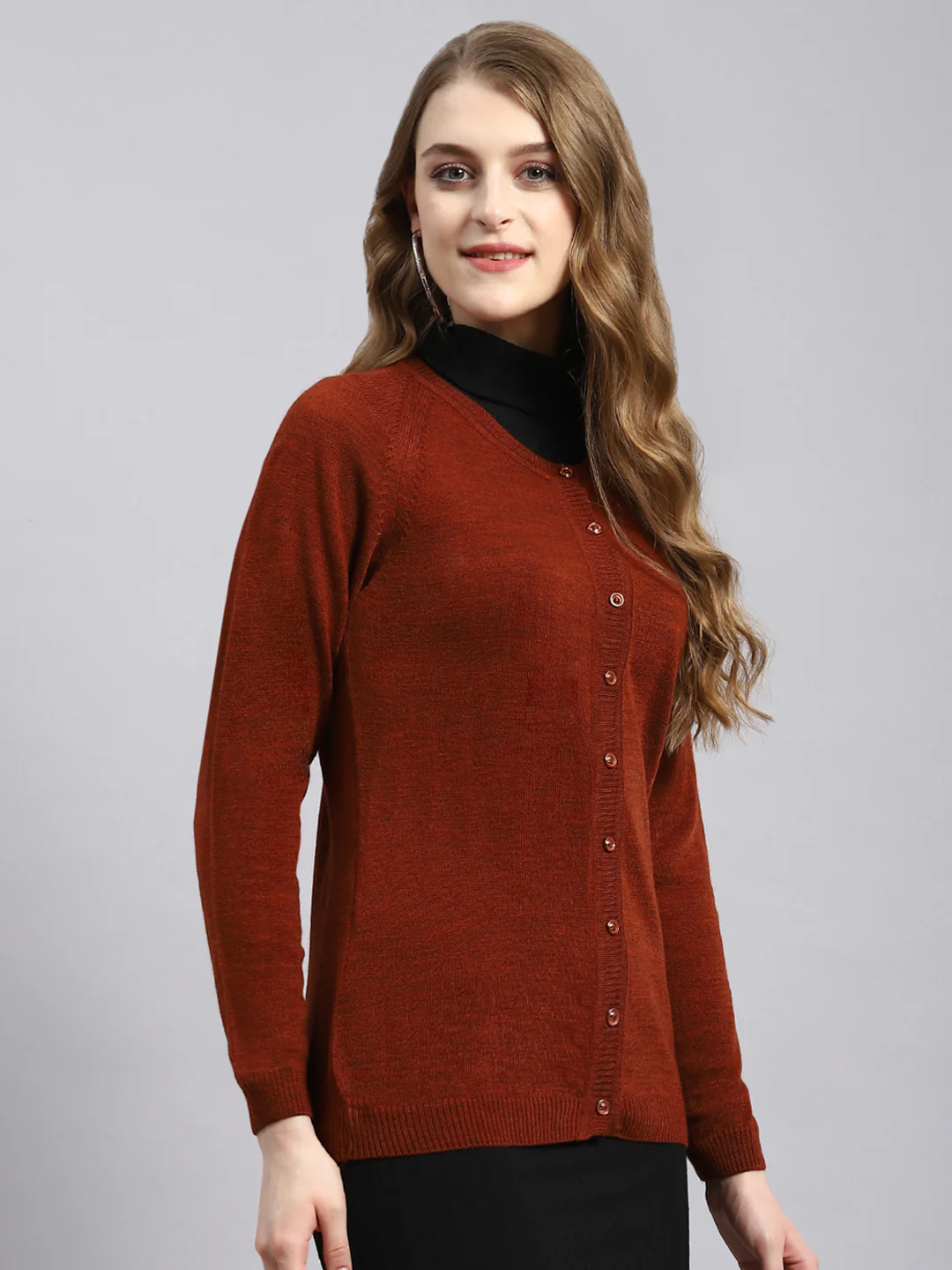 Women Orange Solid Cardigan - Image 3