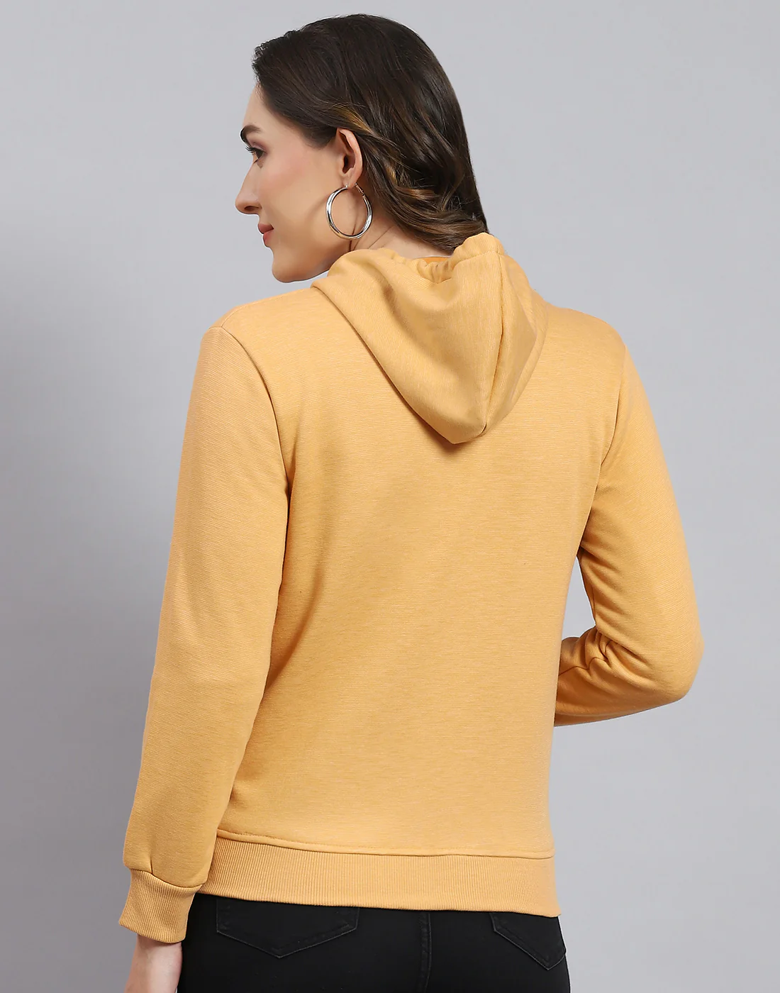 Women Orange Solid Hooded Full Sleeve Sweatshirt - Image 6
