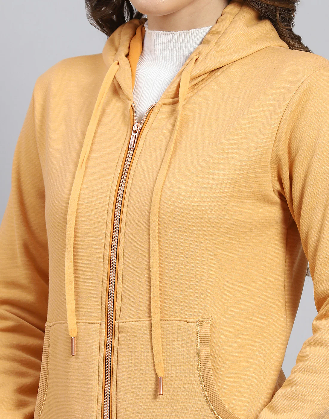 Women Orange Solid Hooded Full Sleeve Sweatshirt - Image 7