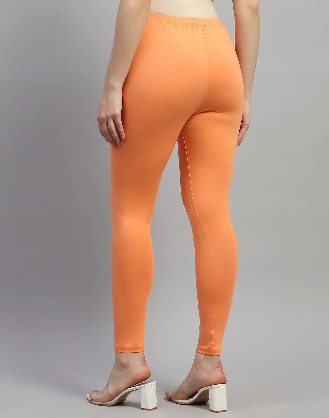 Women Orange Solid Regular Fit Legging - Image 2