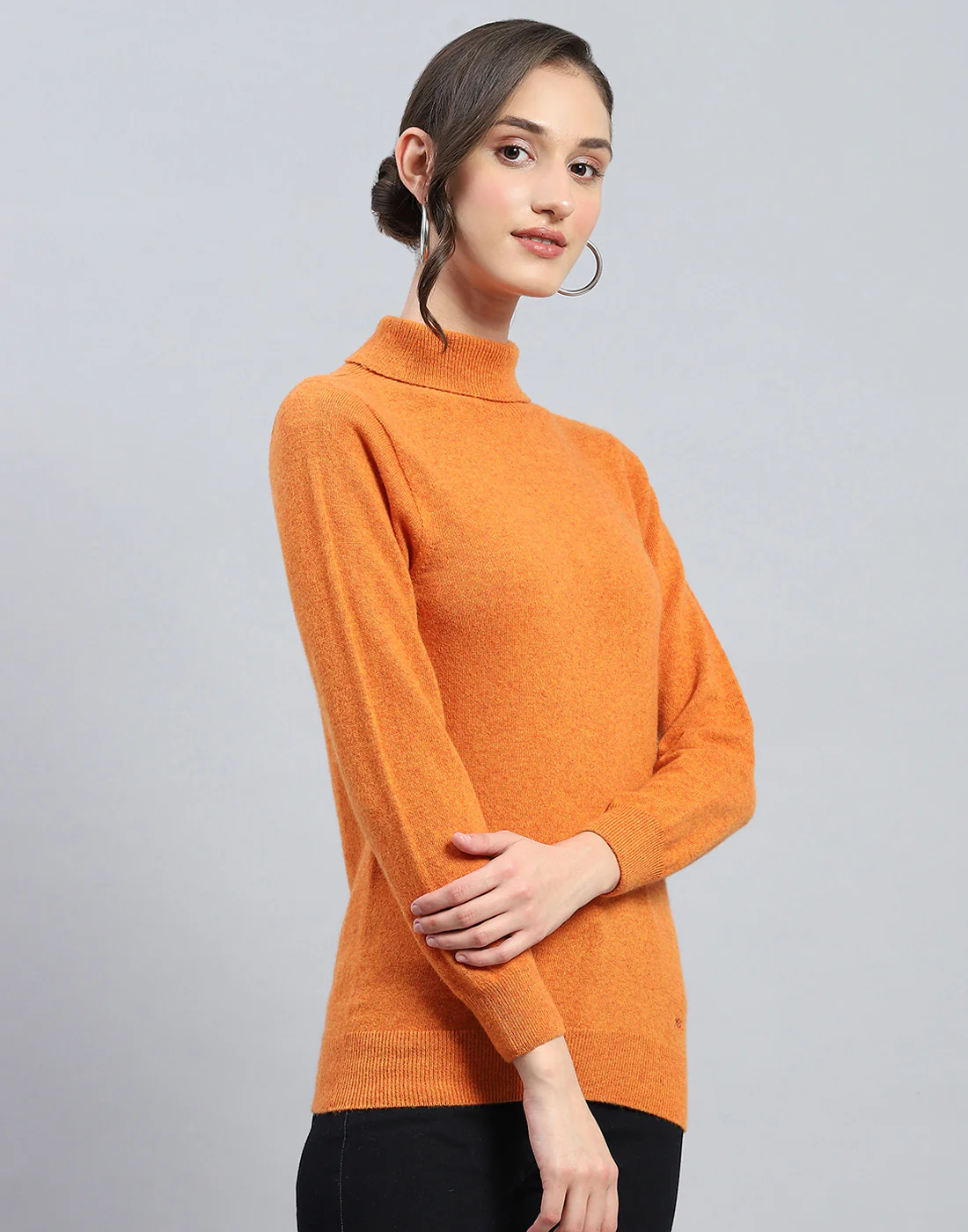 Women Orange Solid Turtle Neck Full Sleeve Winter Top - Image 4