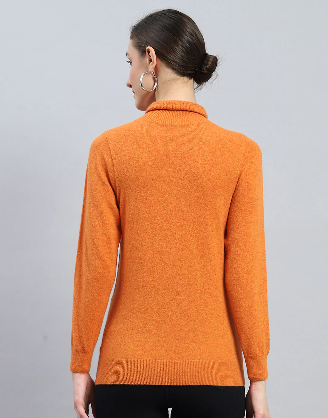 Women Orange Solid Turtle Neck Full Sleeve Winter Top - Image 5