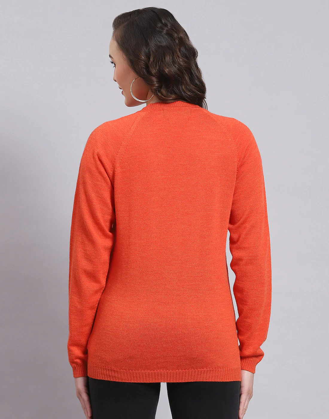 Women Orange Solid V Neck Full Sleeve Sweater - Image 5