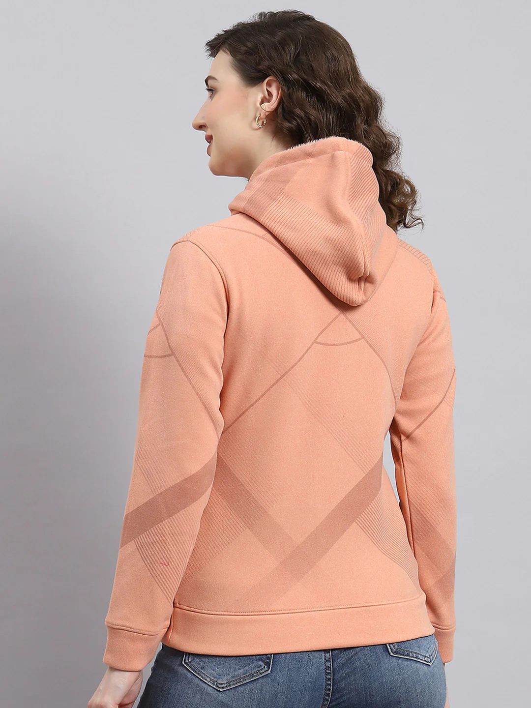 Women Peach Printed Hooded Full Sleeve Sweatshirt - Image 5