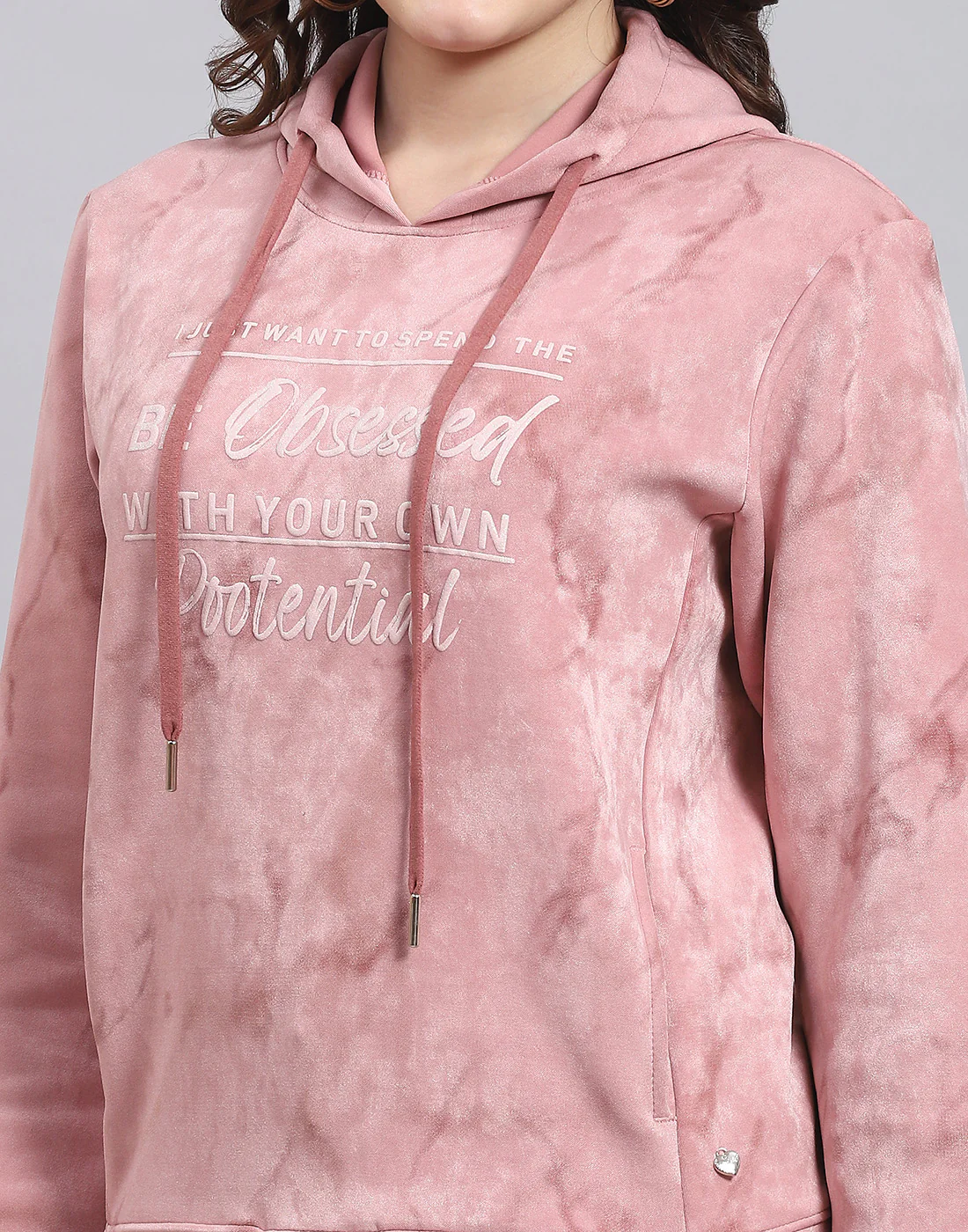 Women Peach Printed Hooded Full Sleeve Sweatshirt - Image 7