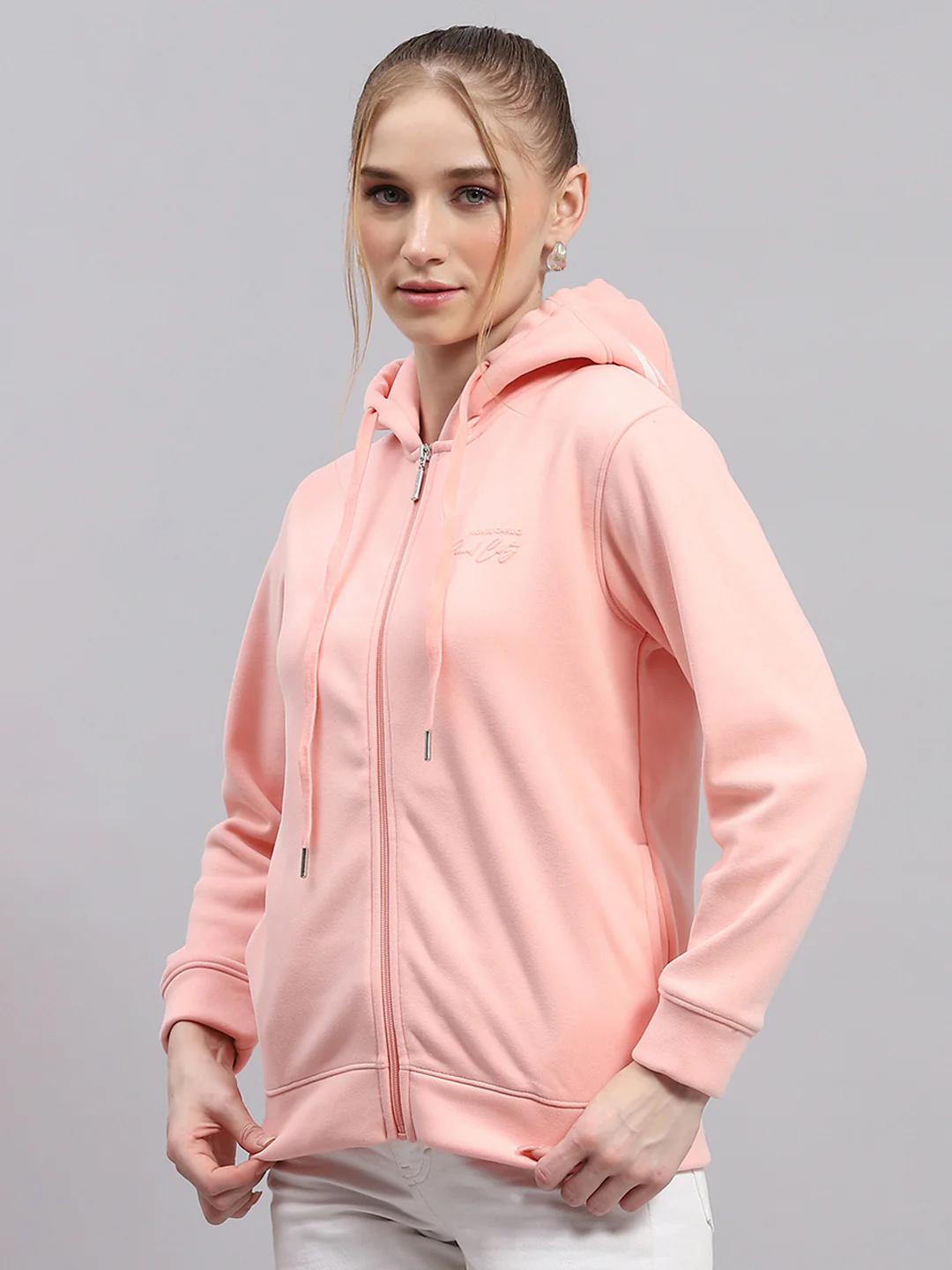 Women Peach Printed Hooded Full Sleeve Sweatshirt - Image 3
