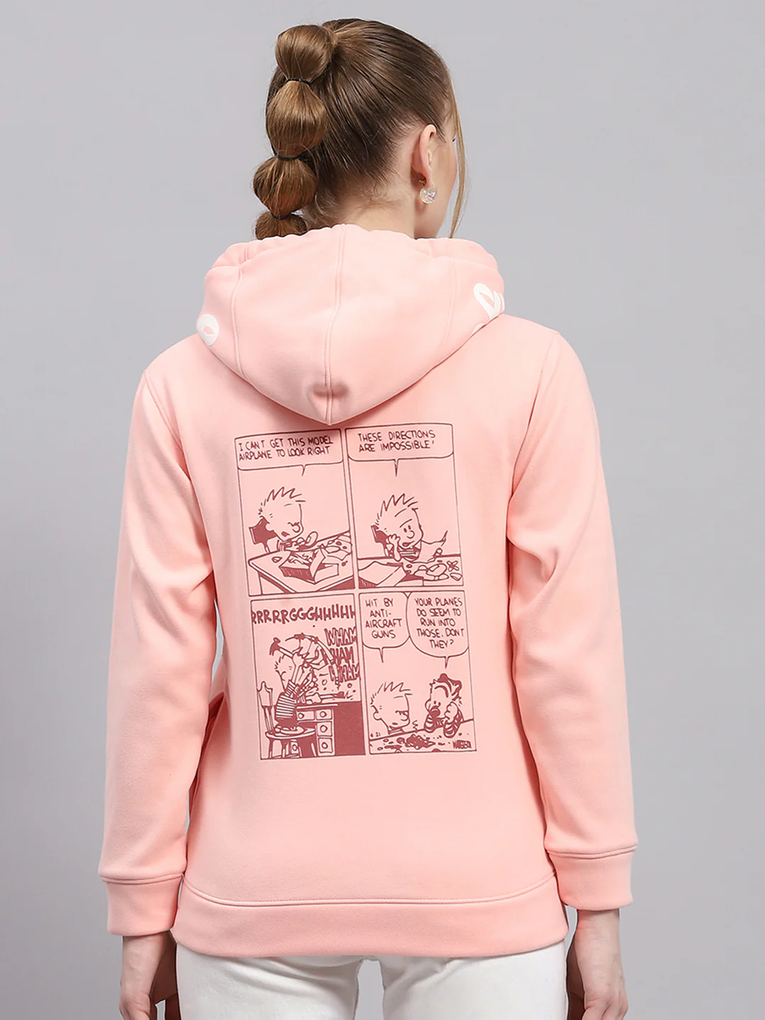 Women Peach Printed Hooded Full Sleeve Sweatshirt - Image 5