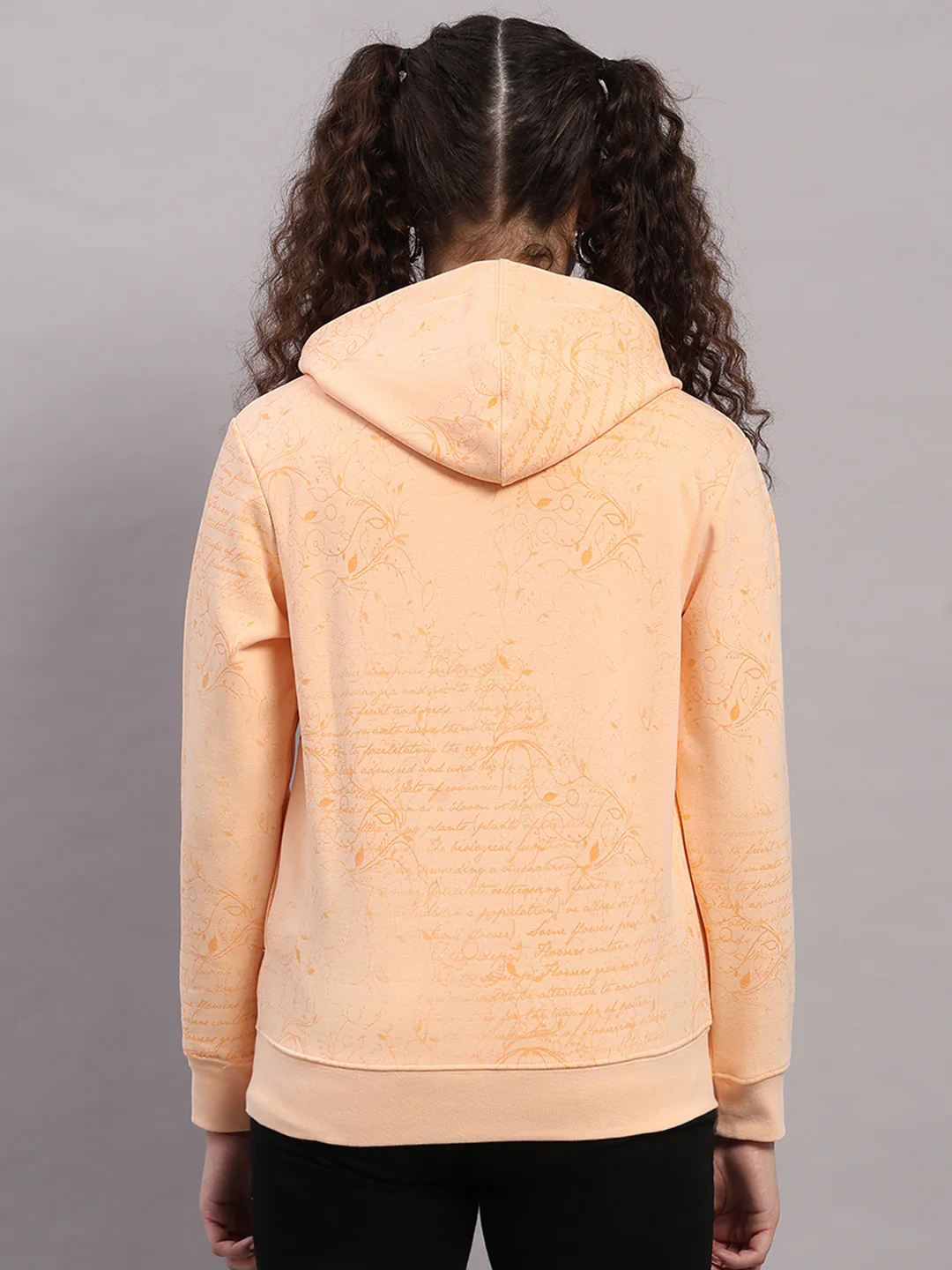 Women Peach Printed Hooded Full Sleeve Sweatshirt - Image 5