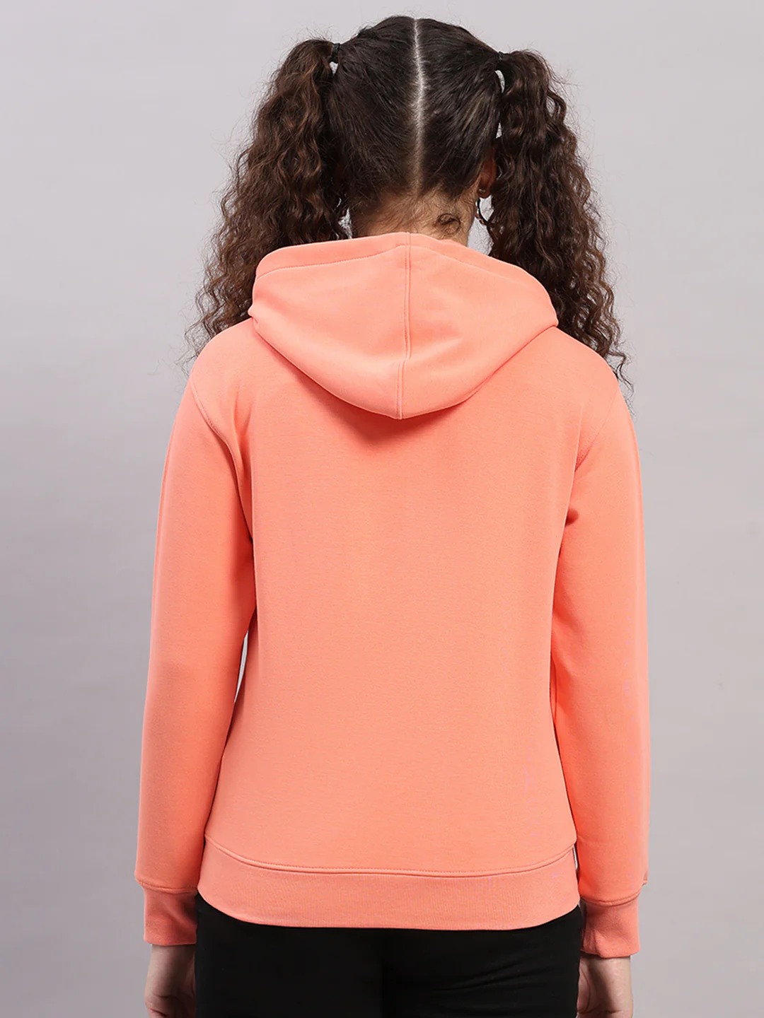 Women Peach Printed Hooded Full Sleeve Sweatshirt - Image 5