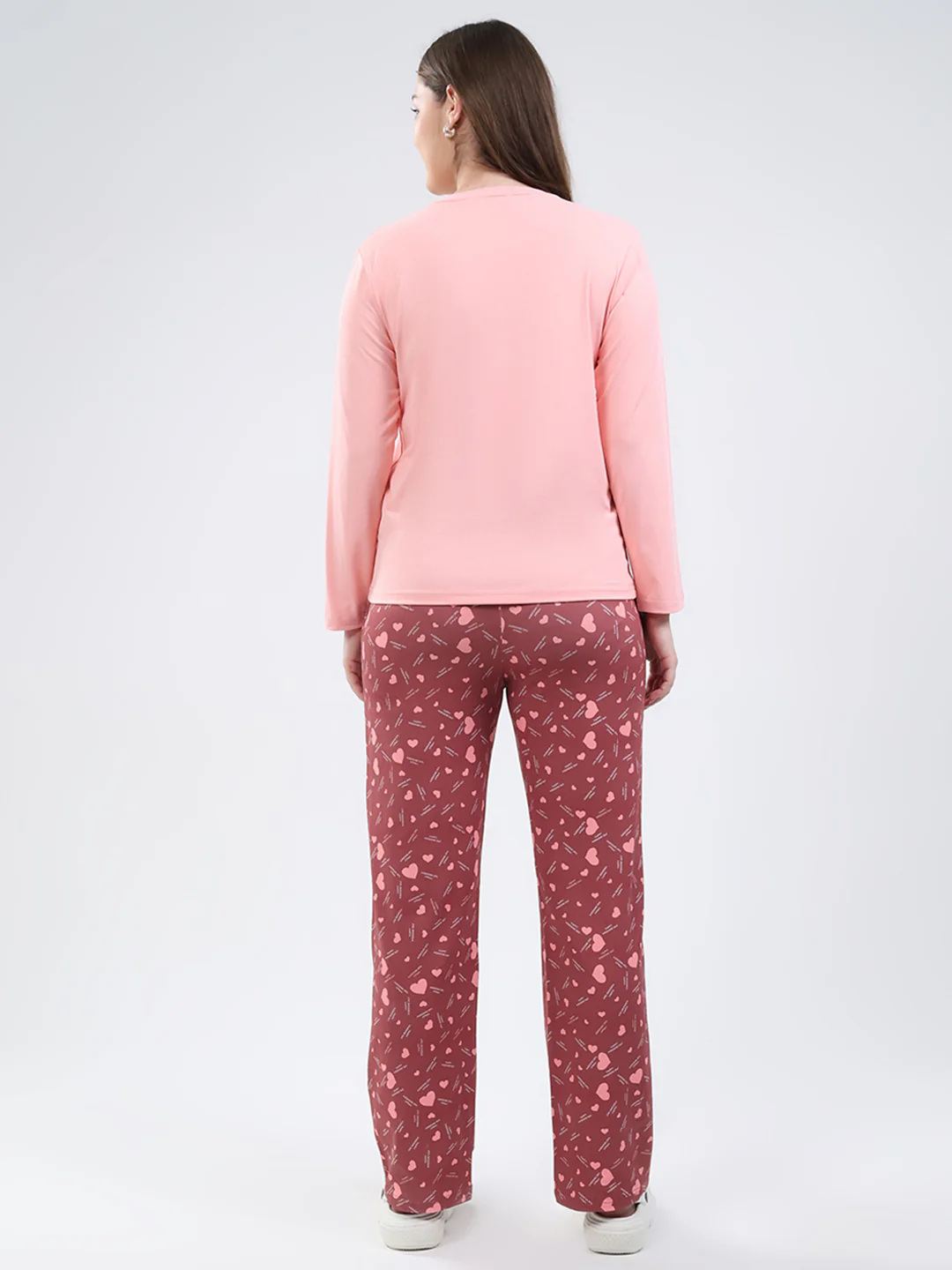 Women Peach Printed Round Neck Full Sleeve Lower Set - Image 5