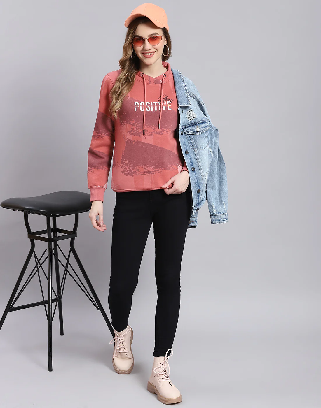 Women Peach Printed Round Neck Full Sleeve Sweatshirt - Image 3