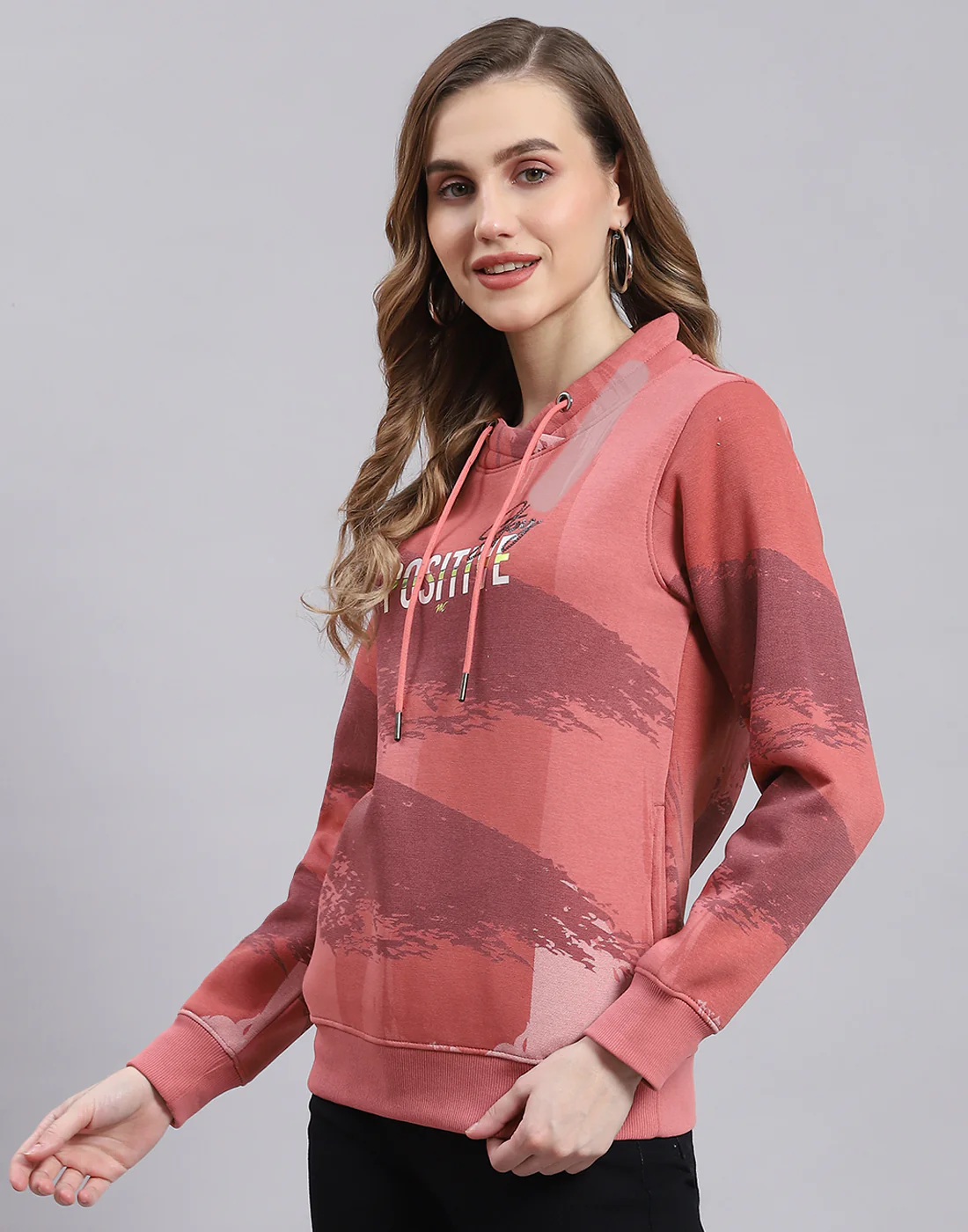 Women Peach Printed Round Neck Full Sleeve Sweatshirt - Image 4