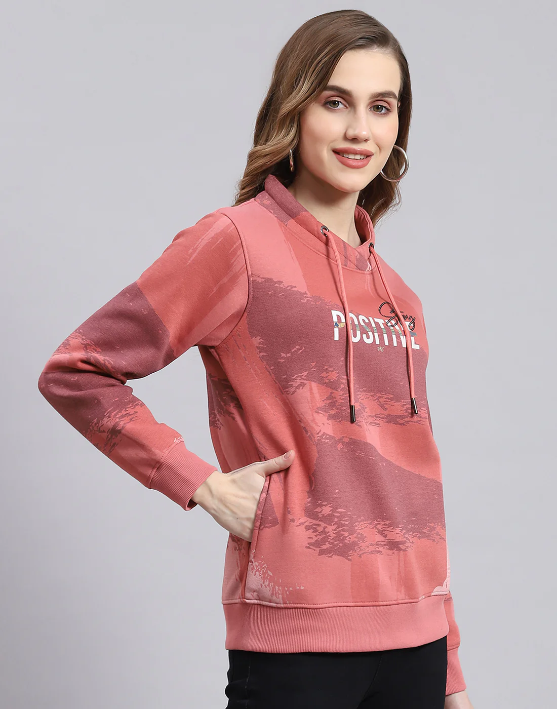 Women Peach Printed Round Neck Full Sleeve Sweatshirt - Image 5