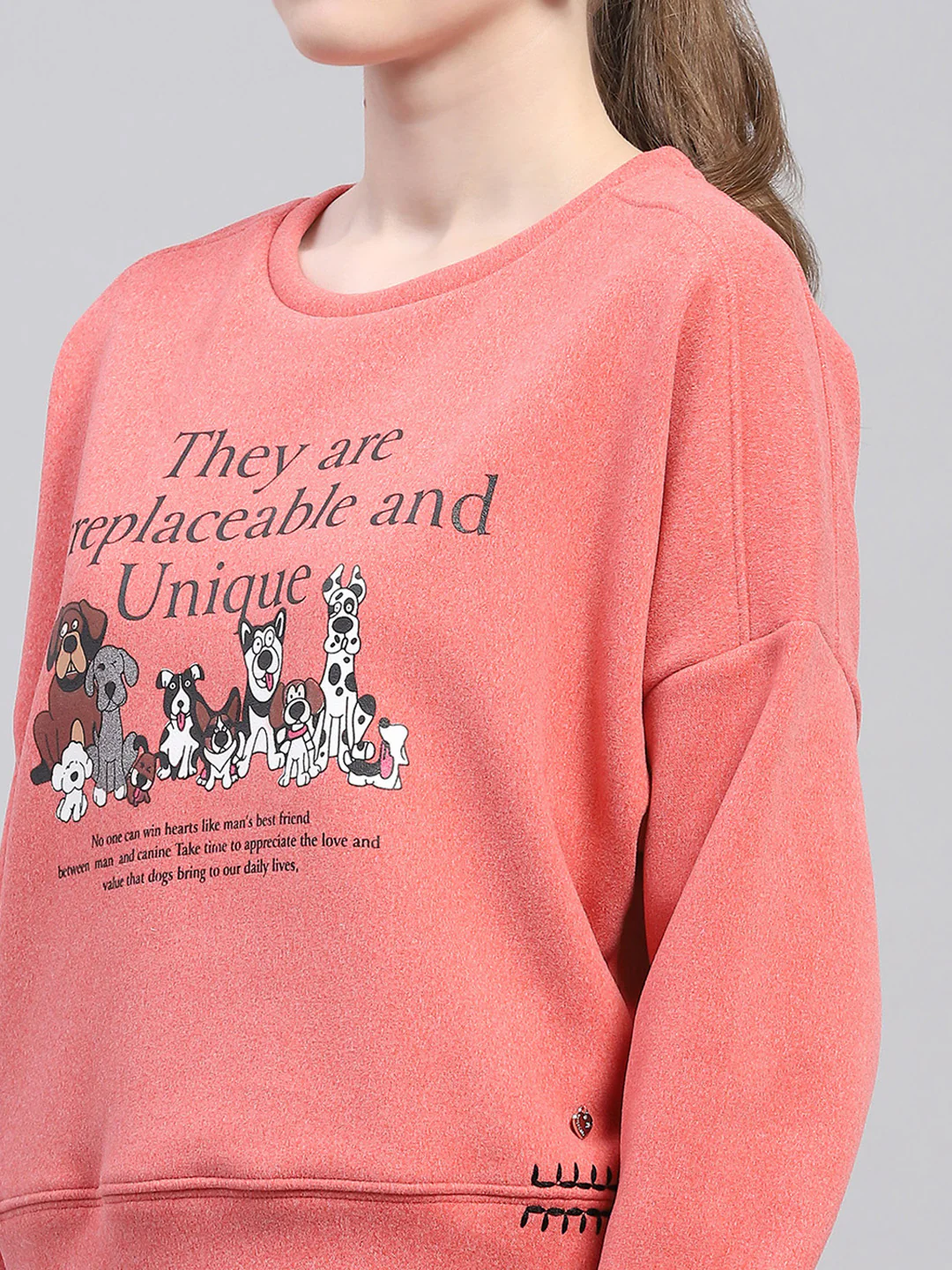 Women Peach Printed Round Neck Full Sleeve Sweatshirt - Image 7