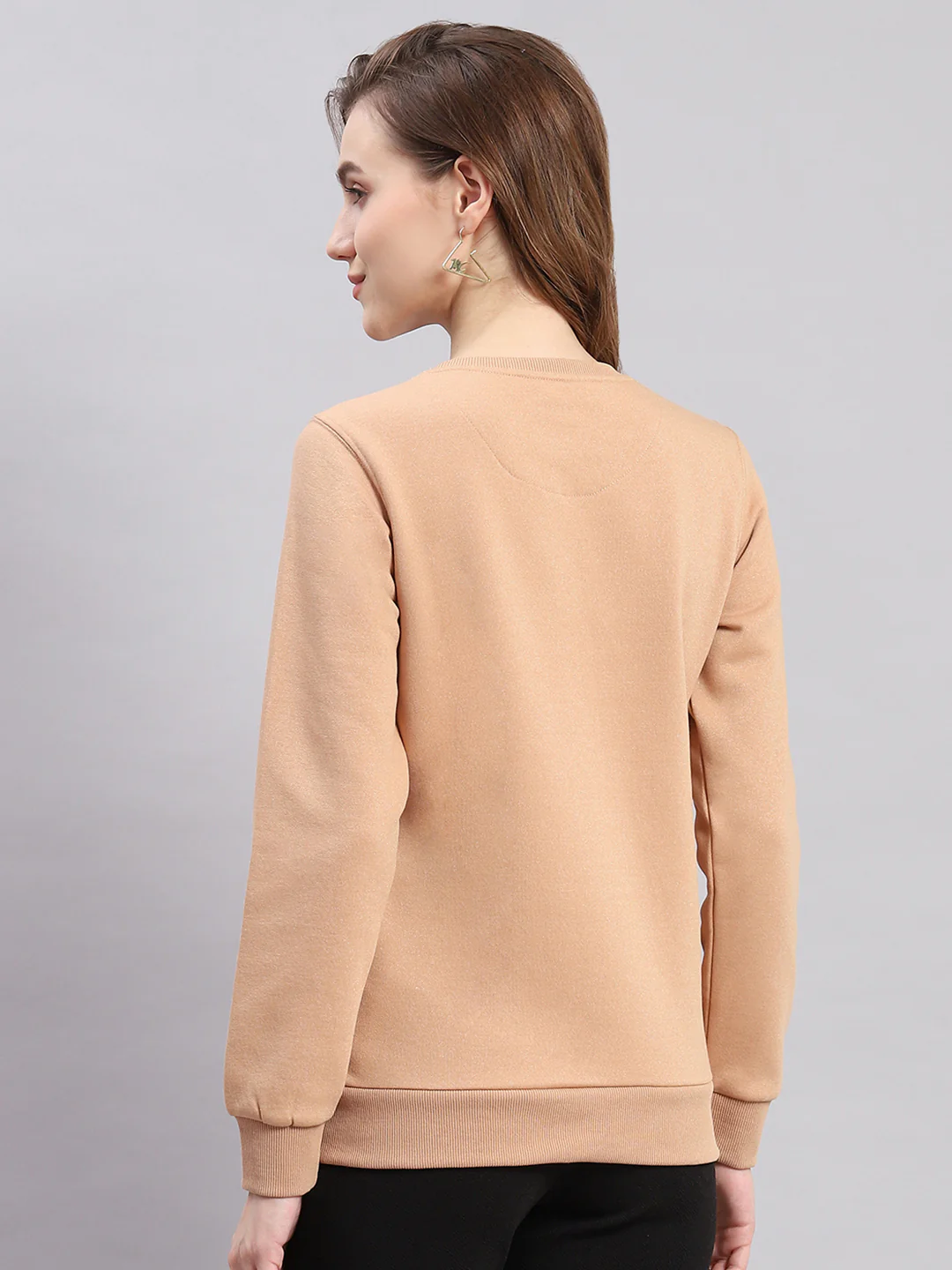 Women Peach Printed Round Neck Full Sleeve Sweatshirts - Image 5