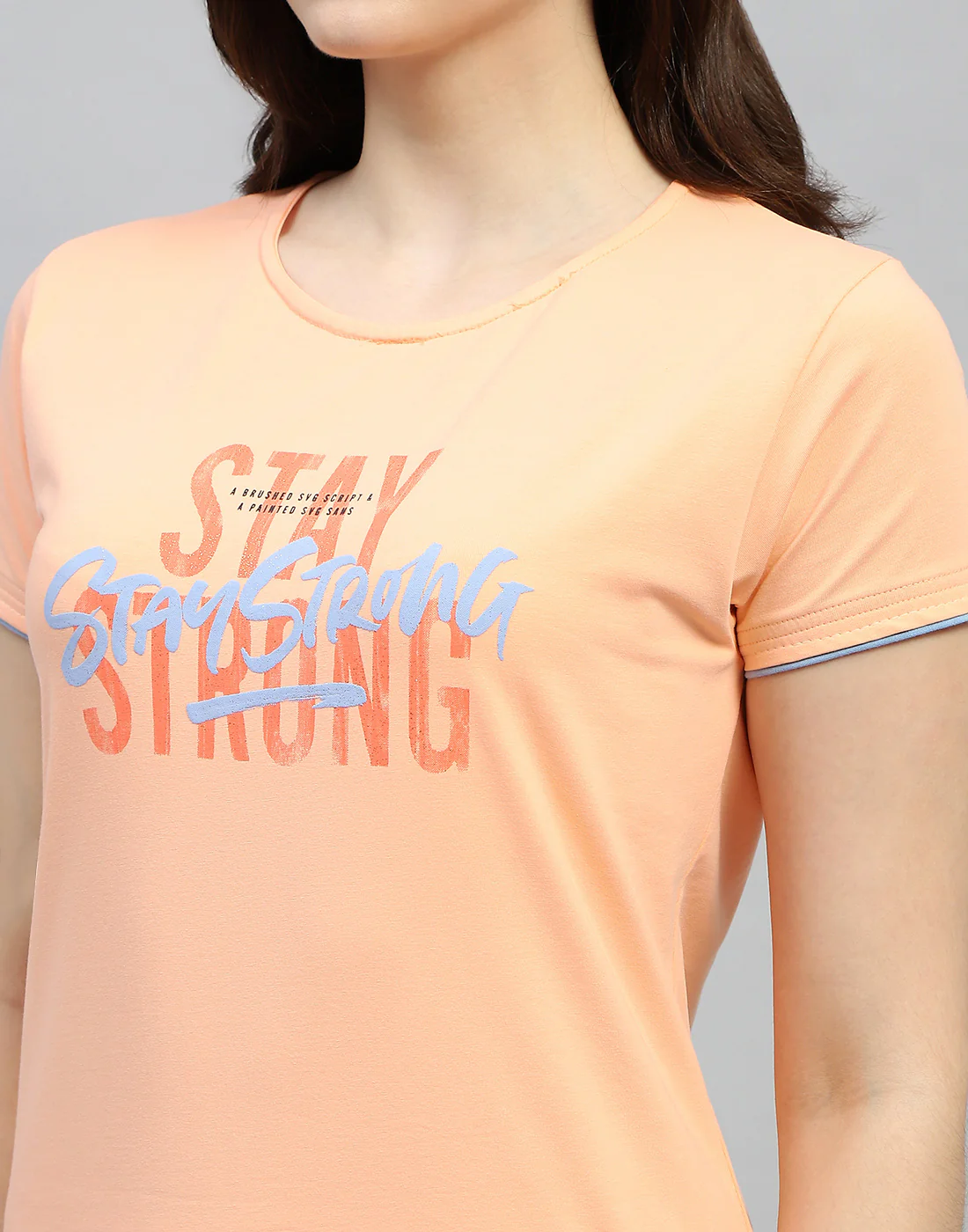 Women Peach Printed Round Neck Half Sleeve Lower Set - Image 6
