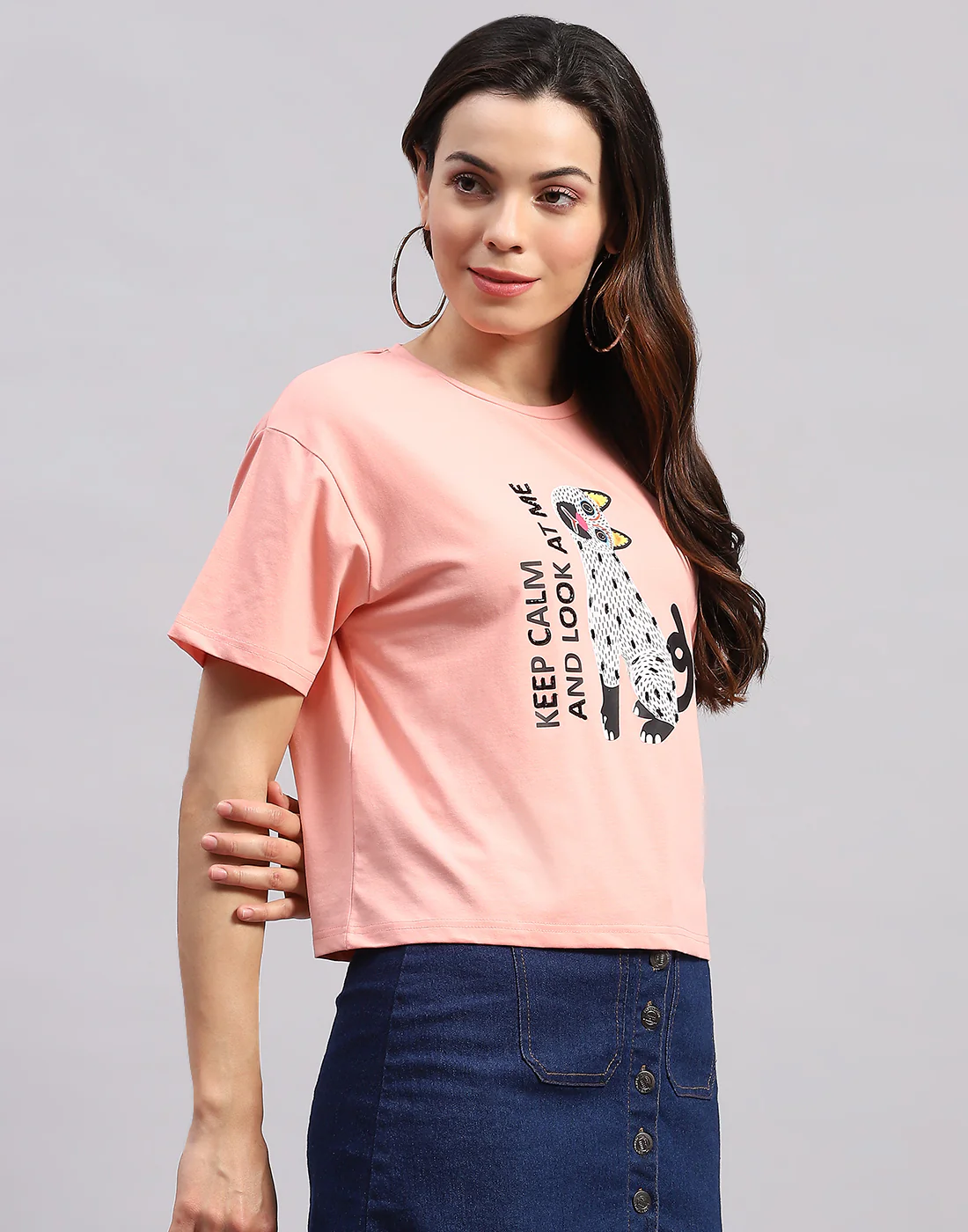 Women Peach Printed Round Neck Half Sleeve Top - Image 4
