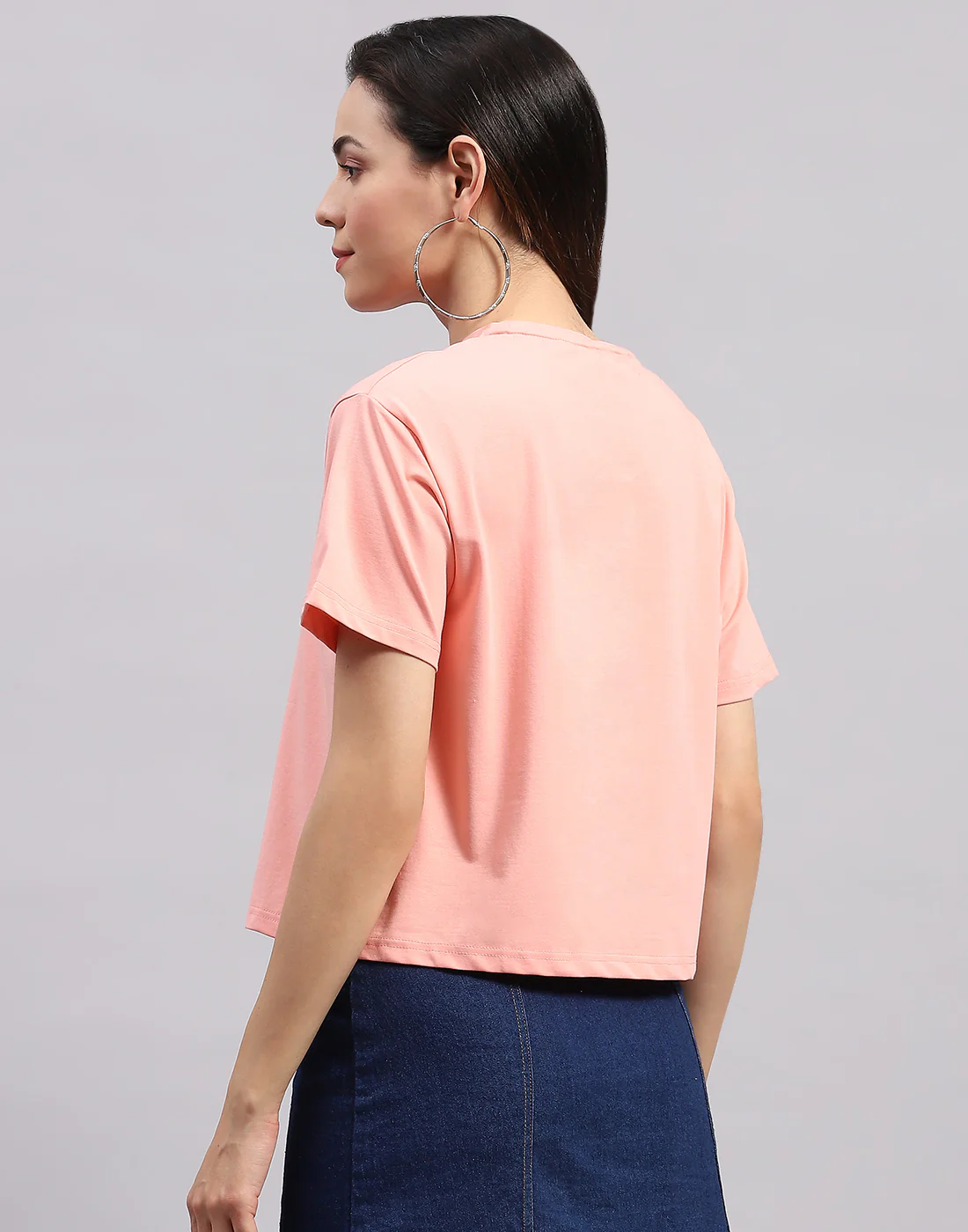 Women Peach Printed Round Neck Half Sleeve Top - Image 5