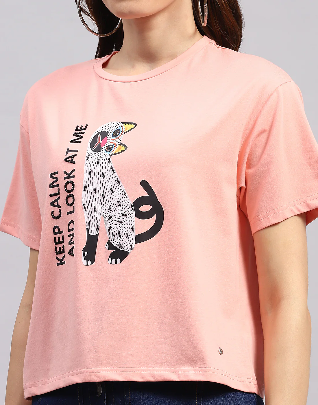 Women Peach Printed Round Neck Half Sleeve Top - Image 6