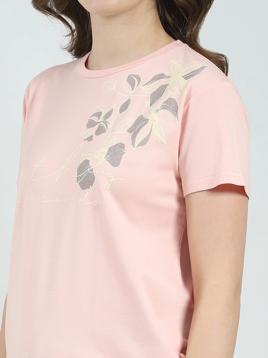 Women Peach Printed Round Neck Half Sleeve Lower Set - Image 8