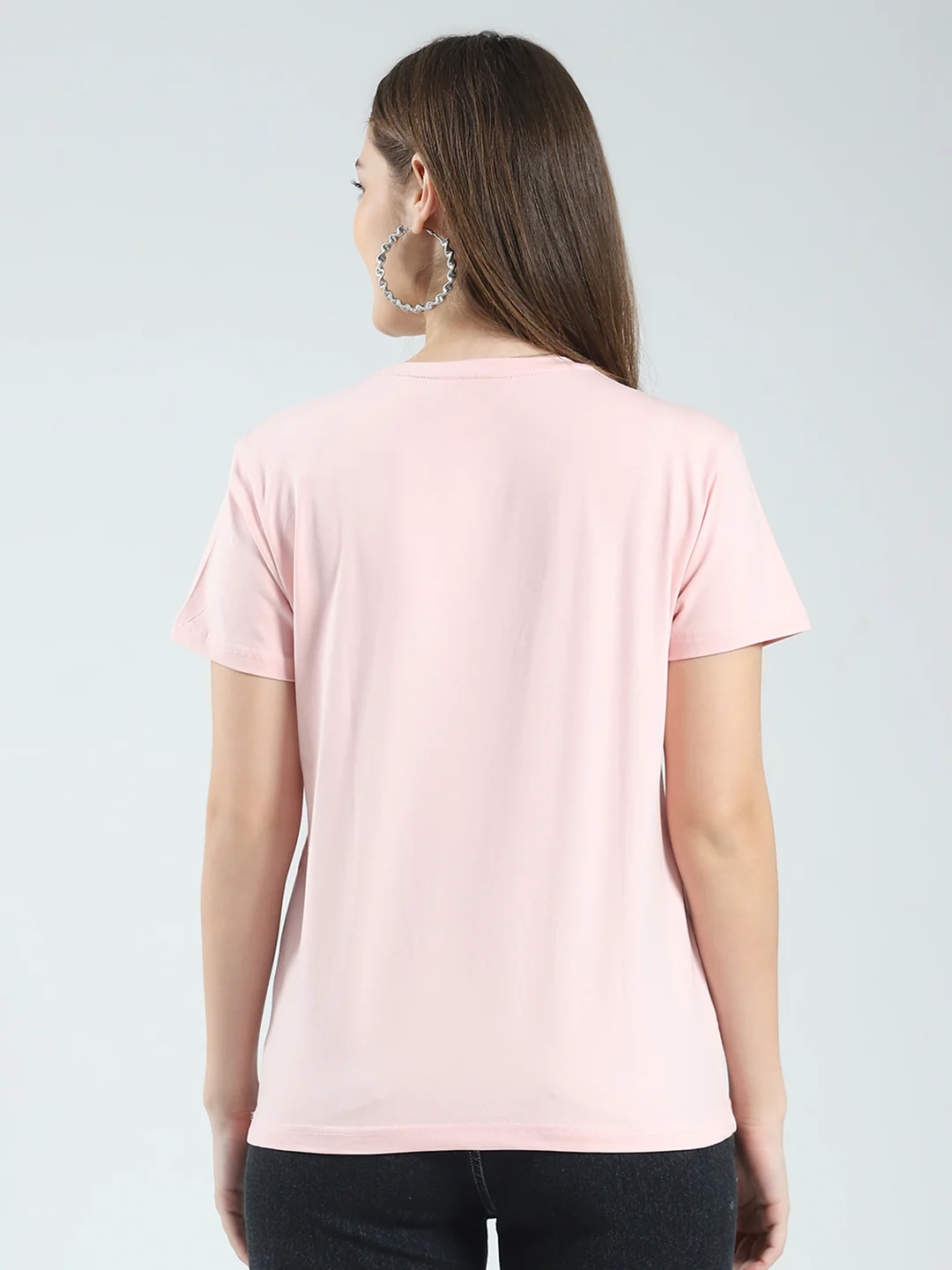 Women Peach Printed Round Neck Half Sleeve Top - Image 5