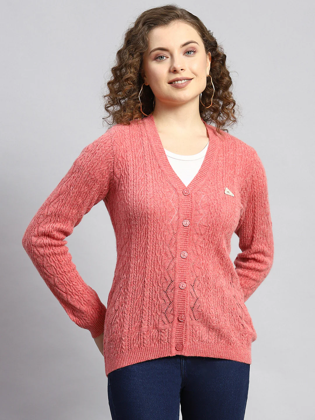 Women Peach Self Cardigan - Image 2