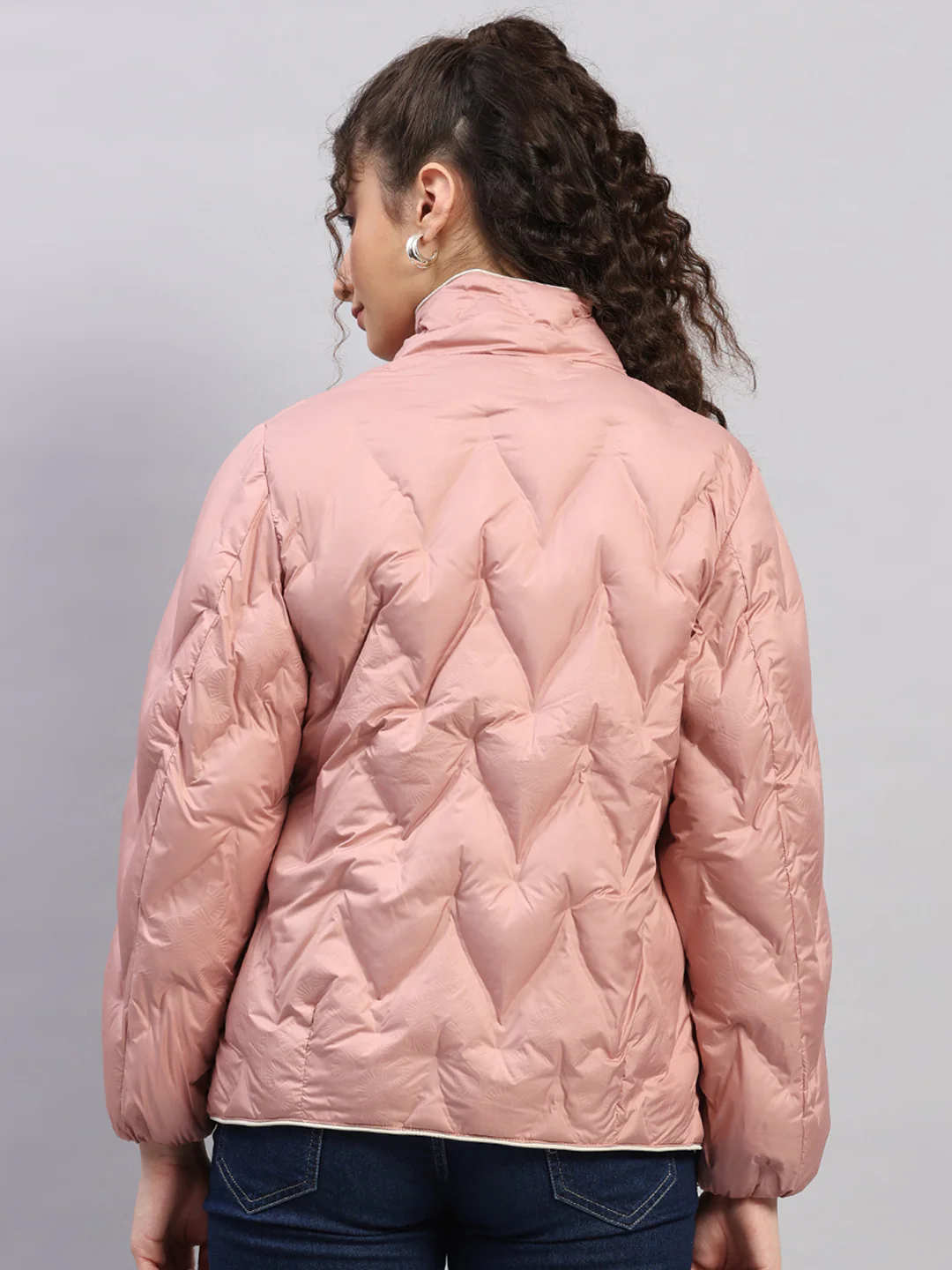 Women Peach Self Design Collar Full Sleeve Jacket - Image 5